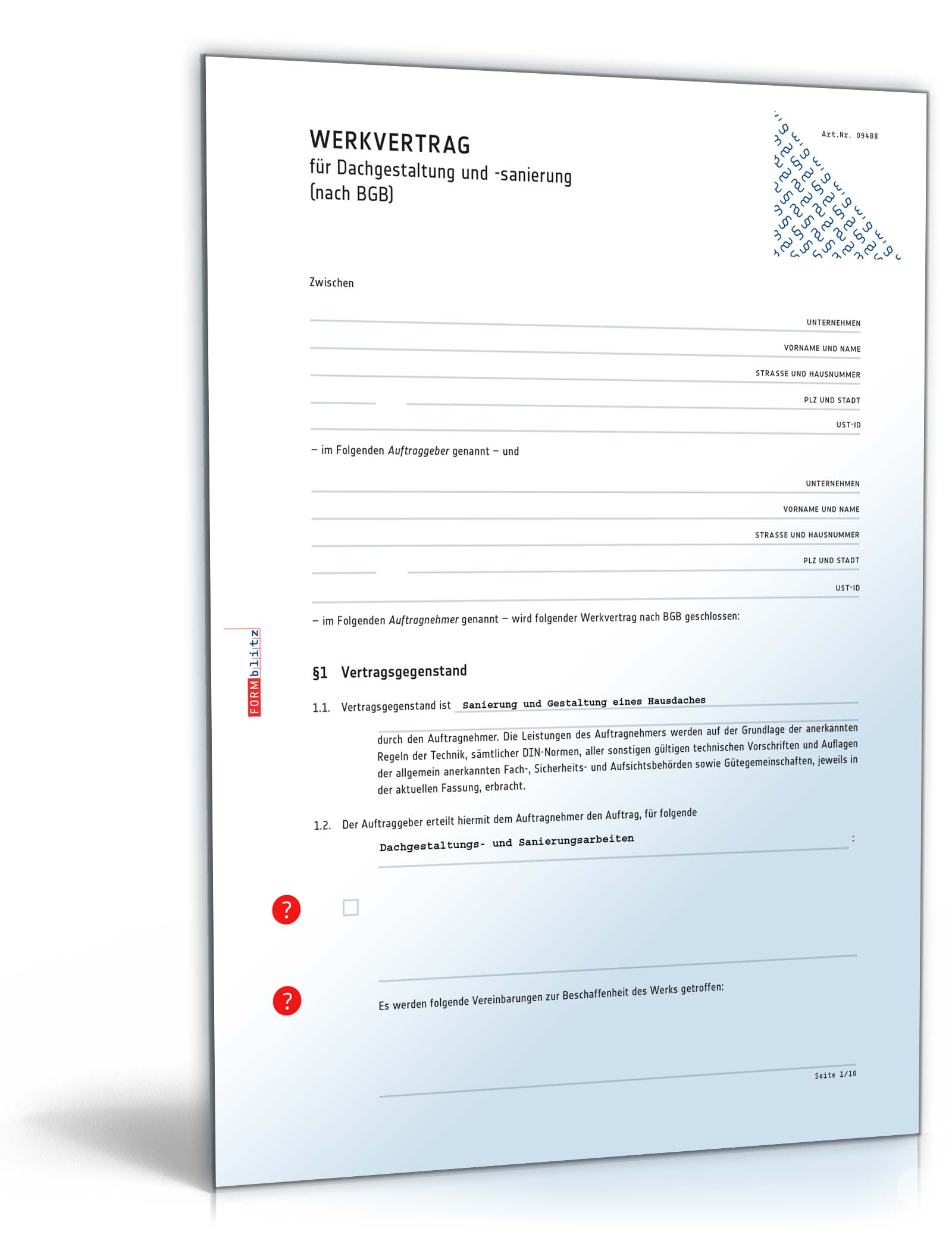 Werkvertrag Dachgestaltung und -sanierung PDF
