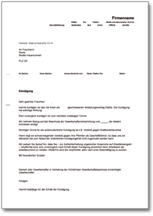 Fristlose Kündigung des Geschäftsführers Word