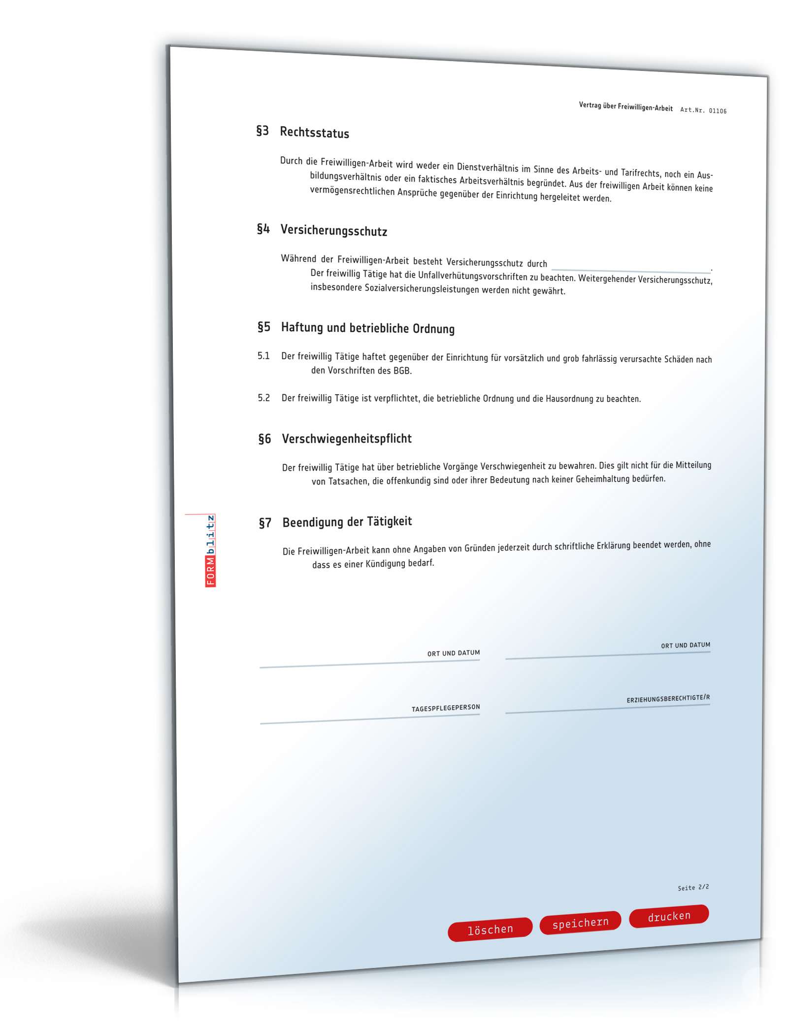 Ehrenamtsvertrag bzw. Vertrag über Freiwilligen-Arbeit PDF. Seite: 2