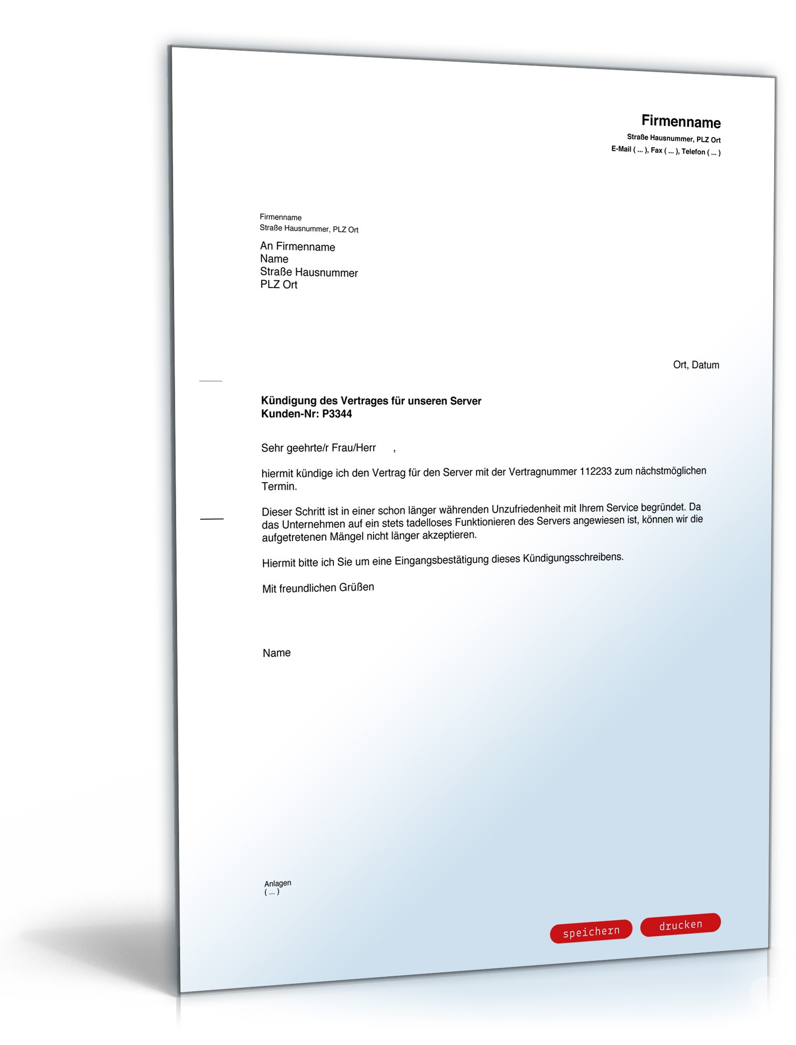 Kündigung Server PDF