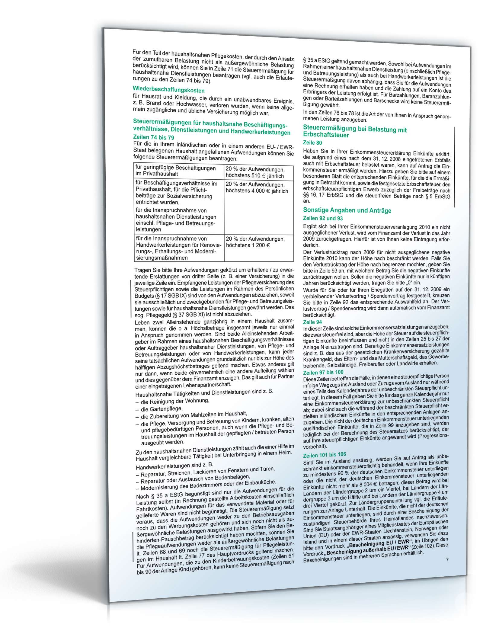 Anleitung zur Einkommensteuererklärung 2010 PDF. Seite: 7