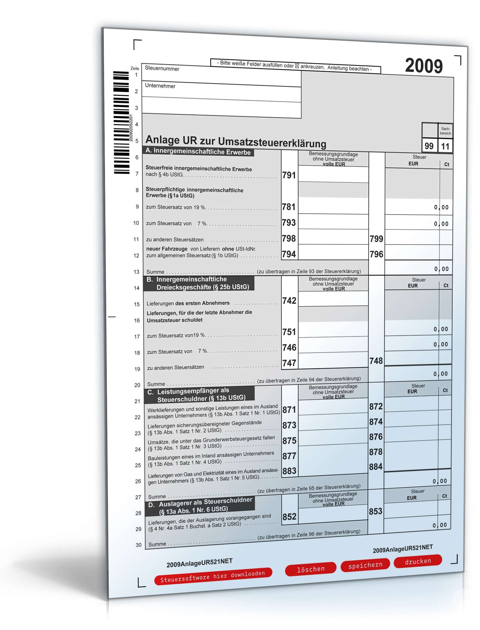 Umsatzsteuererklärung 2009 mit Anlage UR und UN PDF. Seite: 5