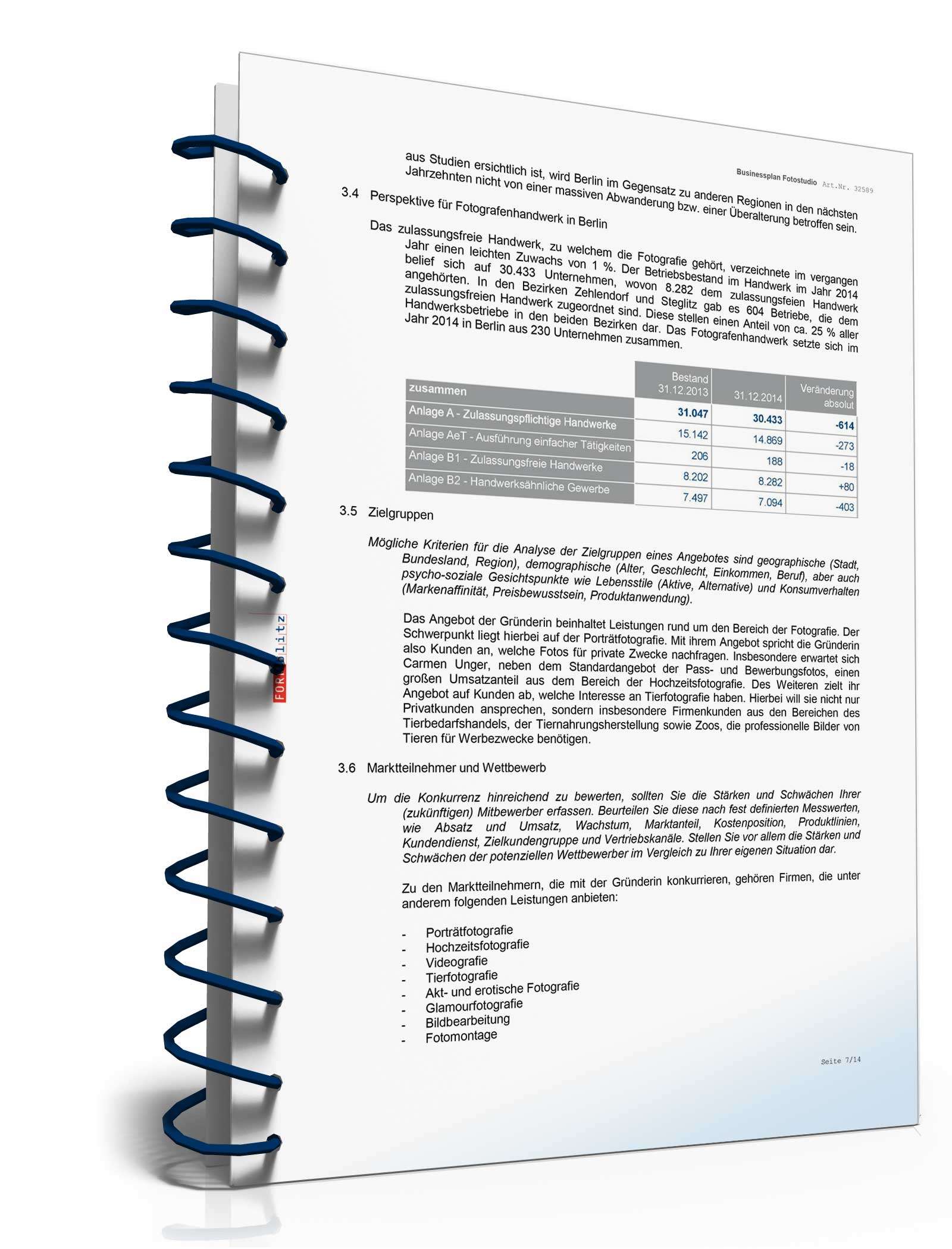 Businessplan Fotograf Excel. Seite: 9