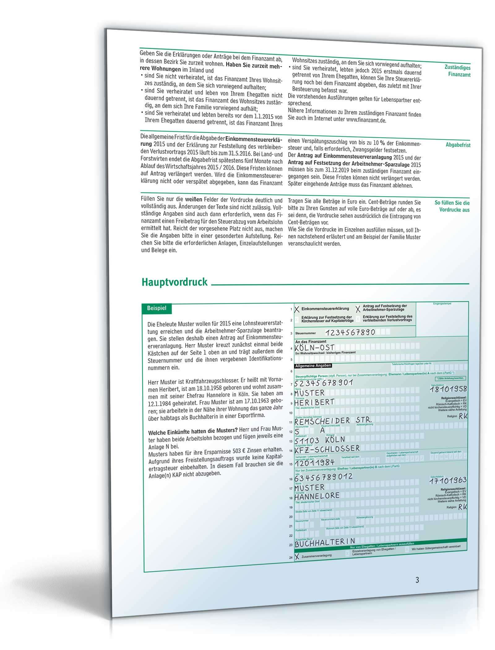 Anleitung zur Einkommensteuererklärung 2015 PDF. Seite: 3