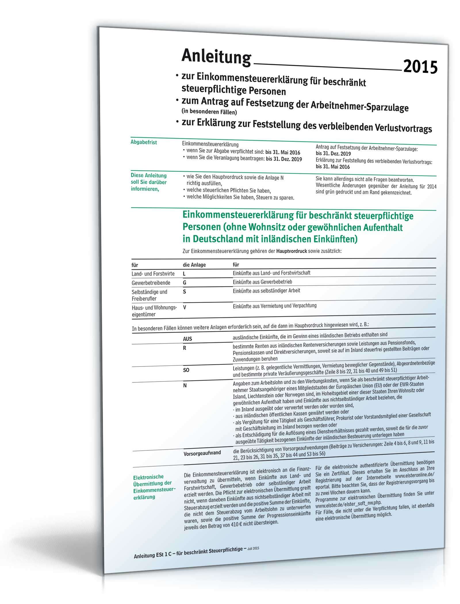 Anleitung zur Einkommensteuererklärung ESt1C 2015 PDF
