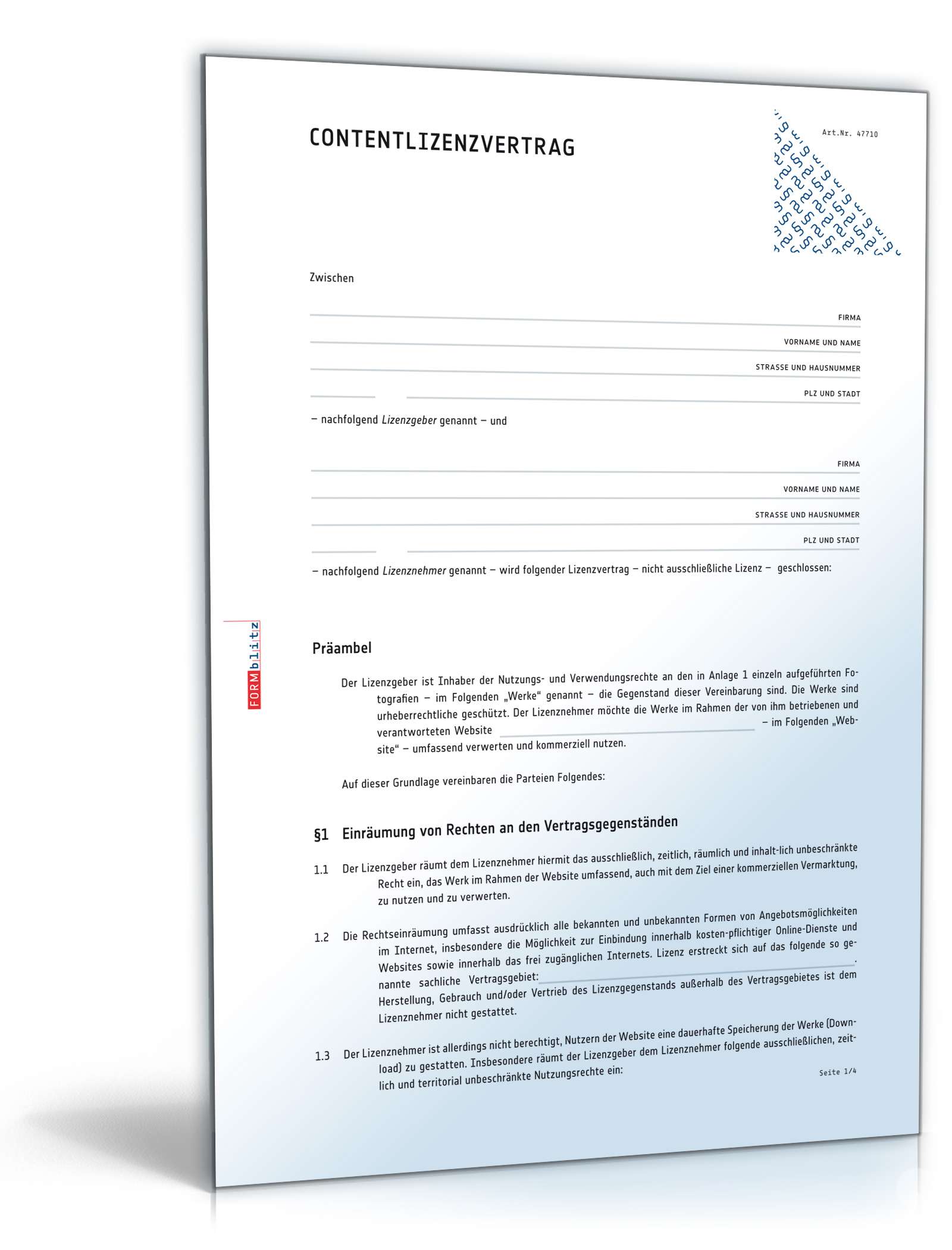 Contentlizenzvertrag Internet PDF