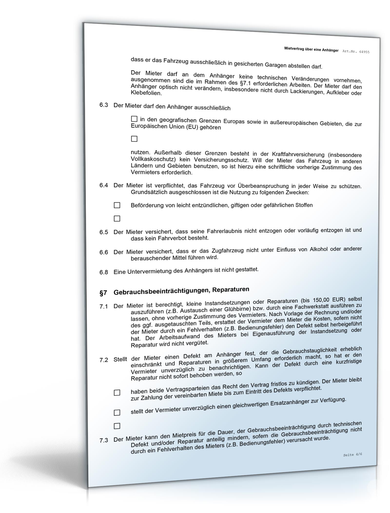 Mietvertrag Anhänger Word. Seite: 2