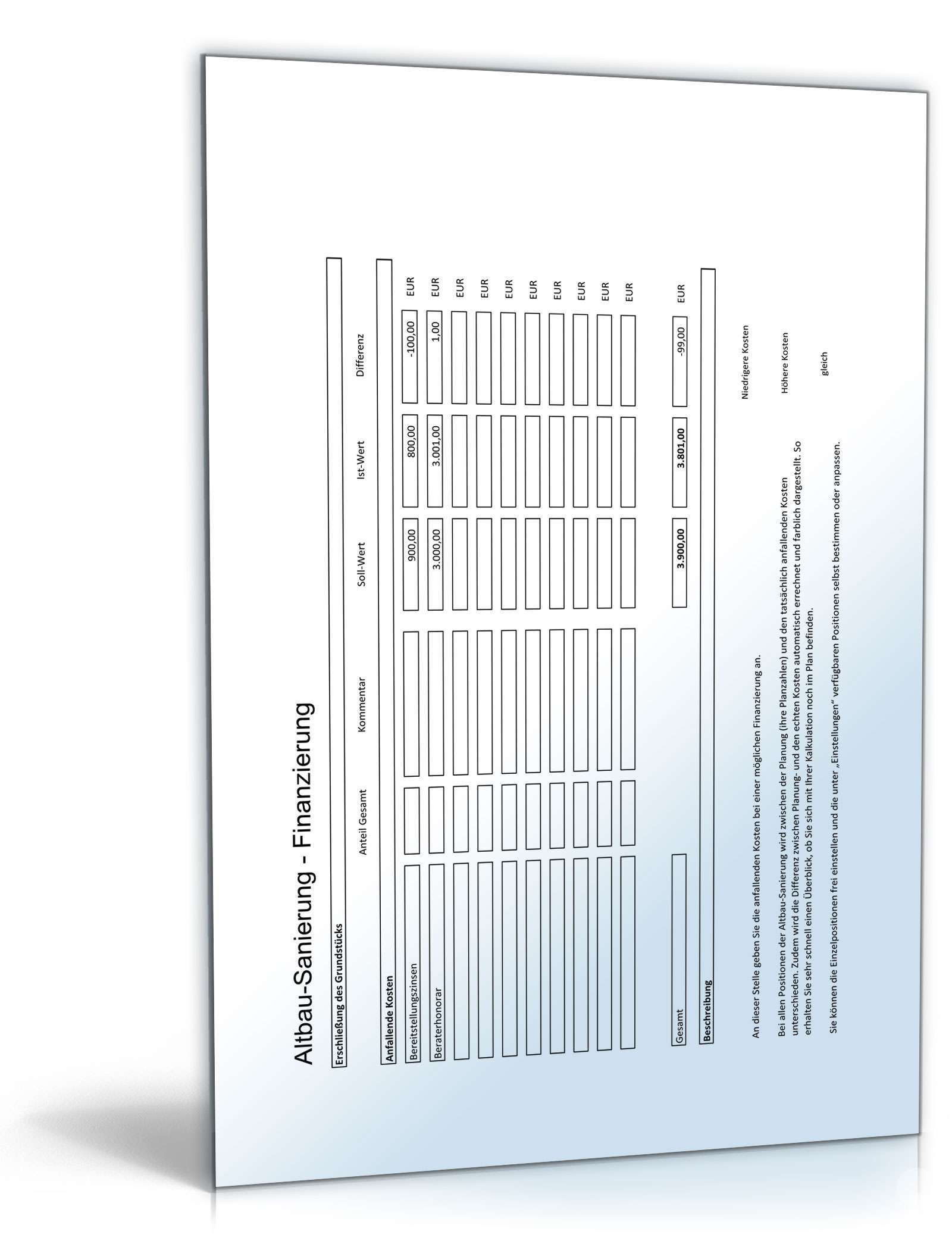 Kostenkalkulation Altbau-Sanierung Excel. Seite: 7