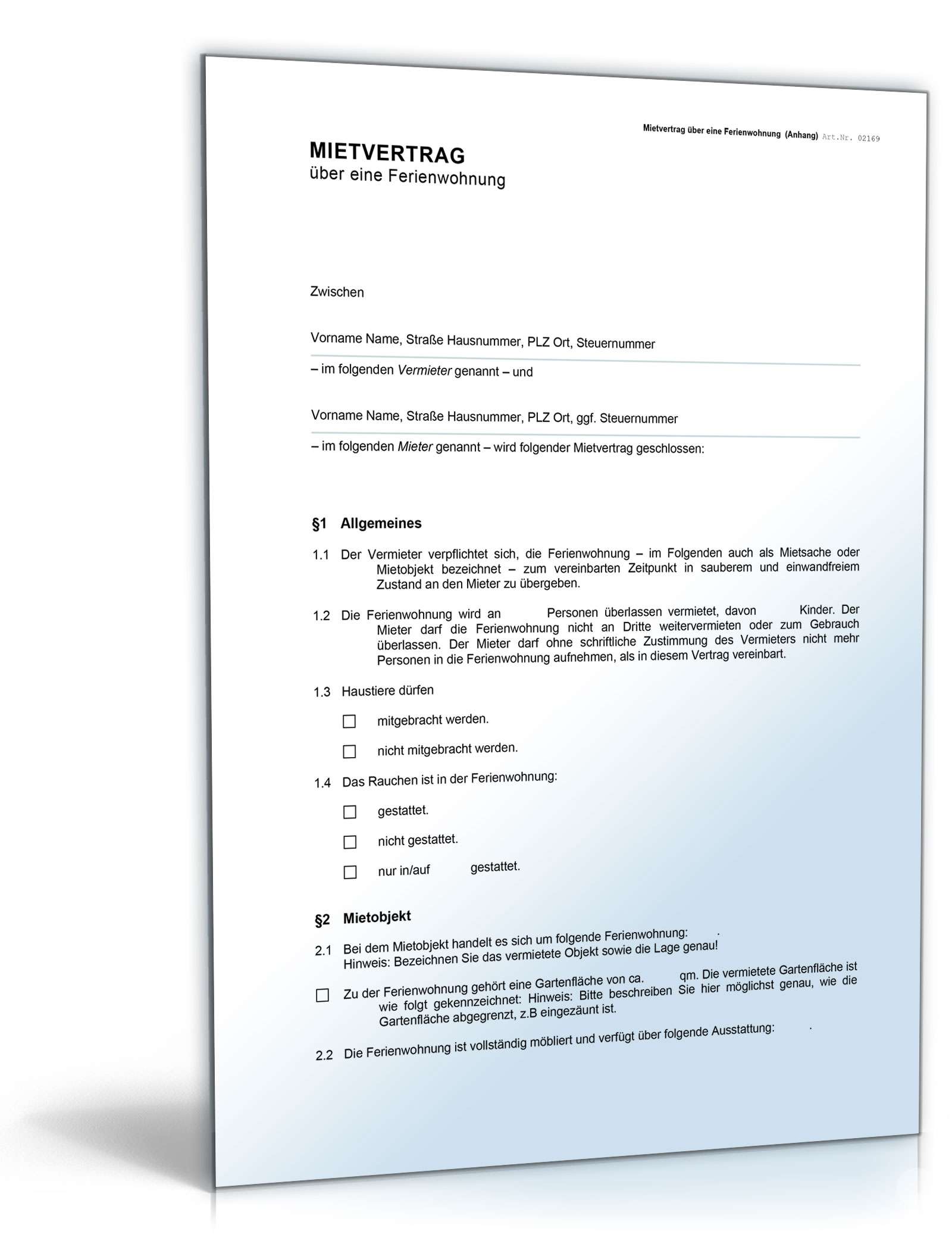 Mietvertrag Ferienwohnung Word