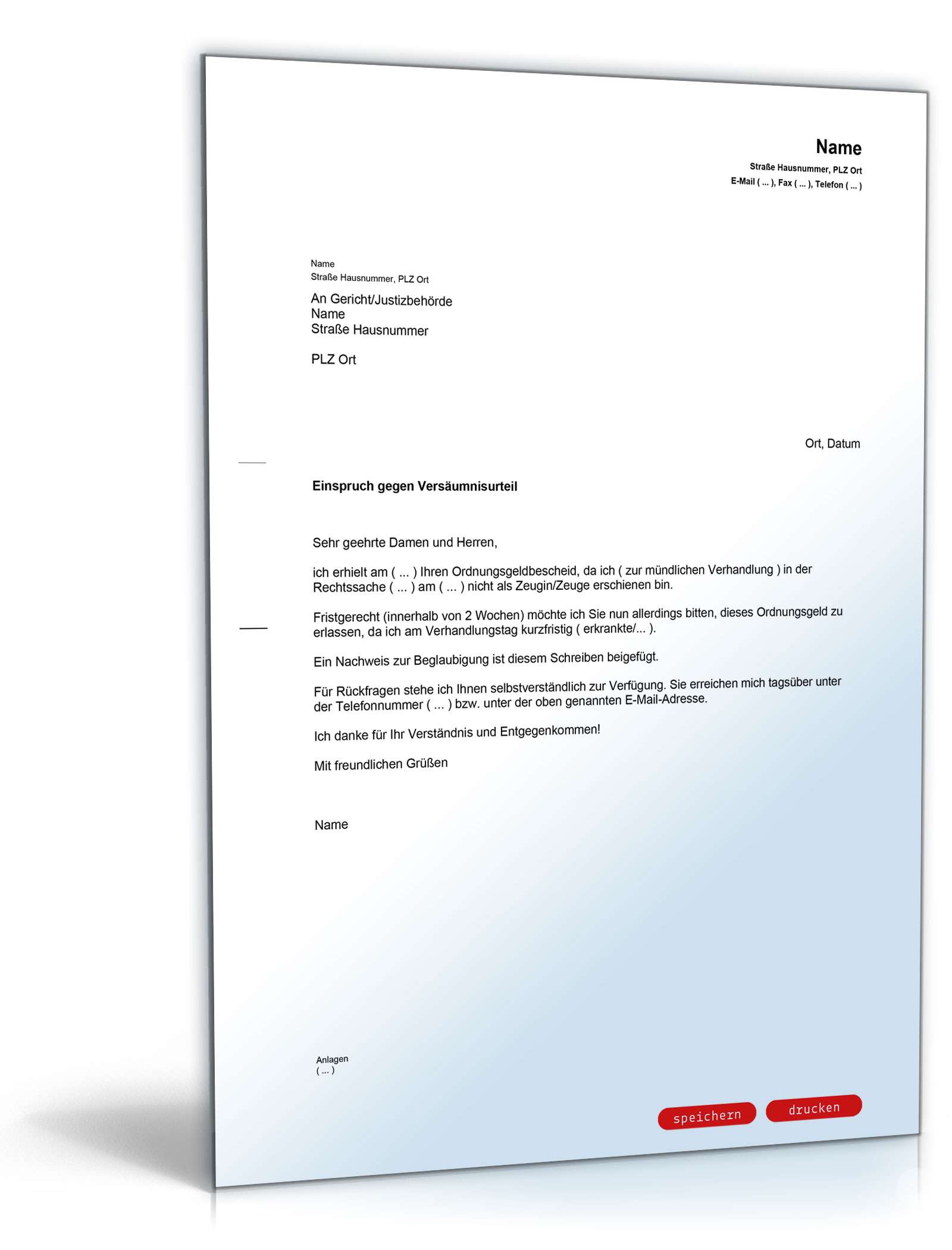 Einspruch gegen ein Ordnungsgeld PDF