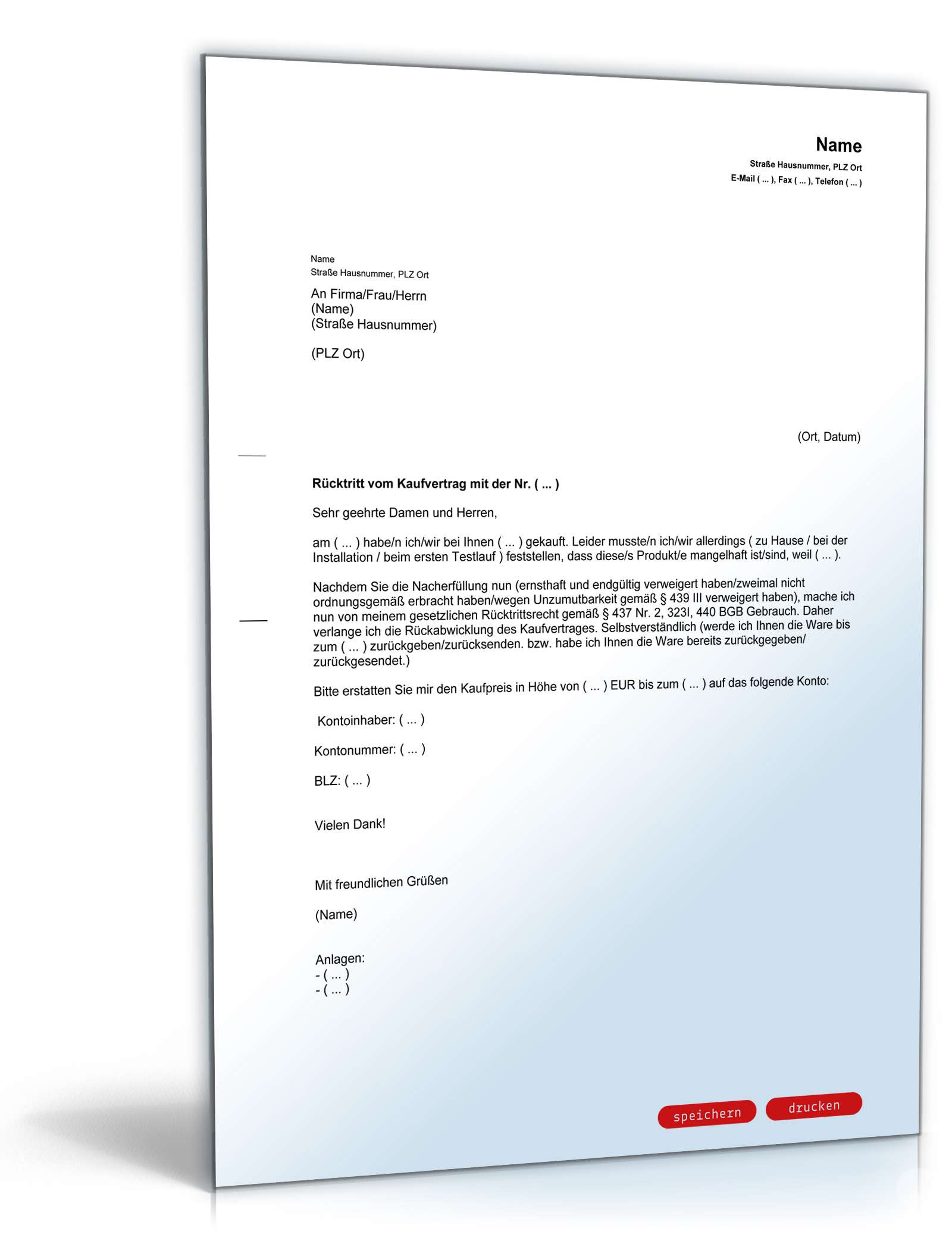 Rücktritt Kaufvertrag  PDF