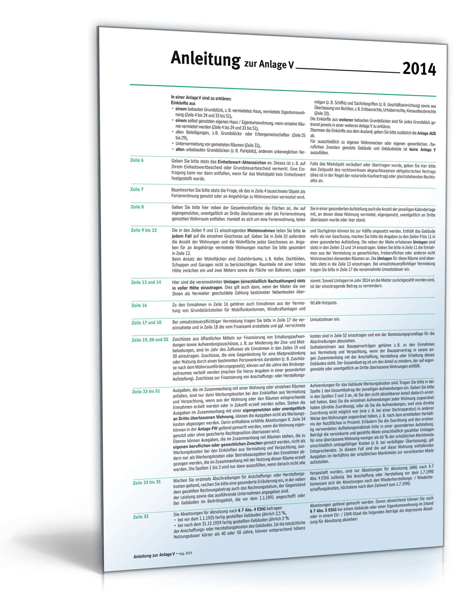 Anleitung zur Anlage V 2014 PDF