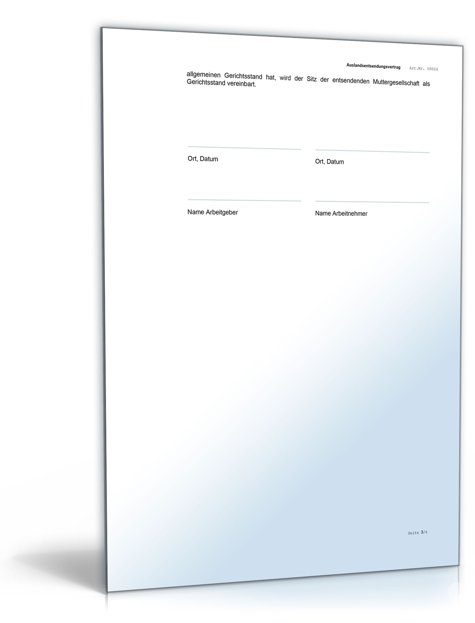 Arbeitsvertrag Zusatzvereinbarung Auslandsentsendung Word. Seite: 3