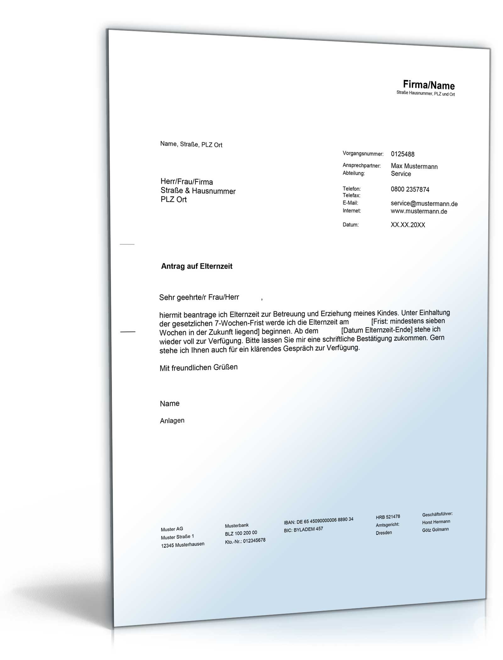 Antrag auf Elternzeit Word