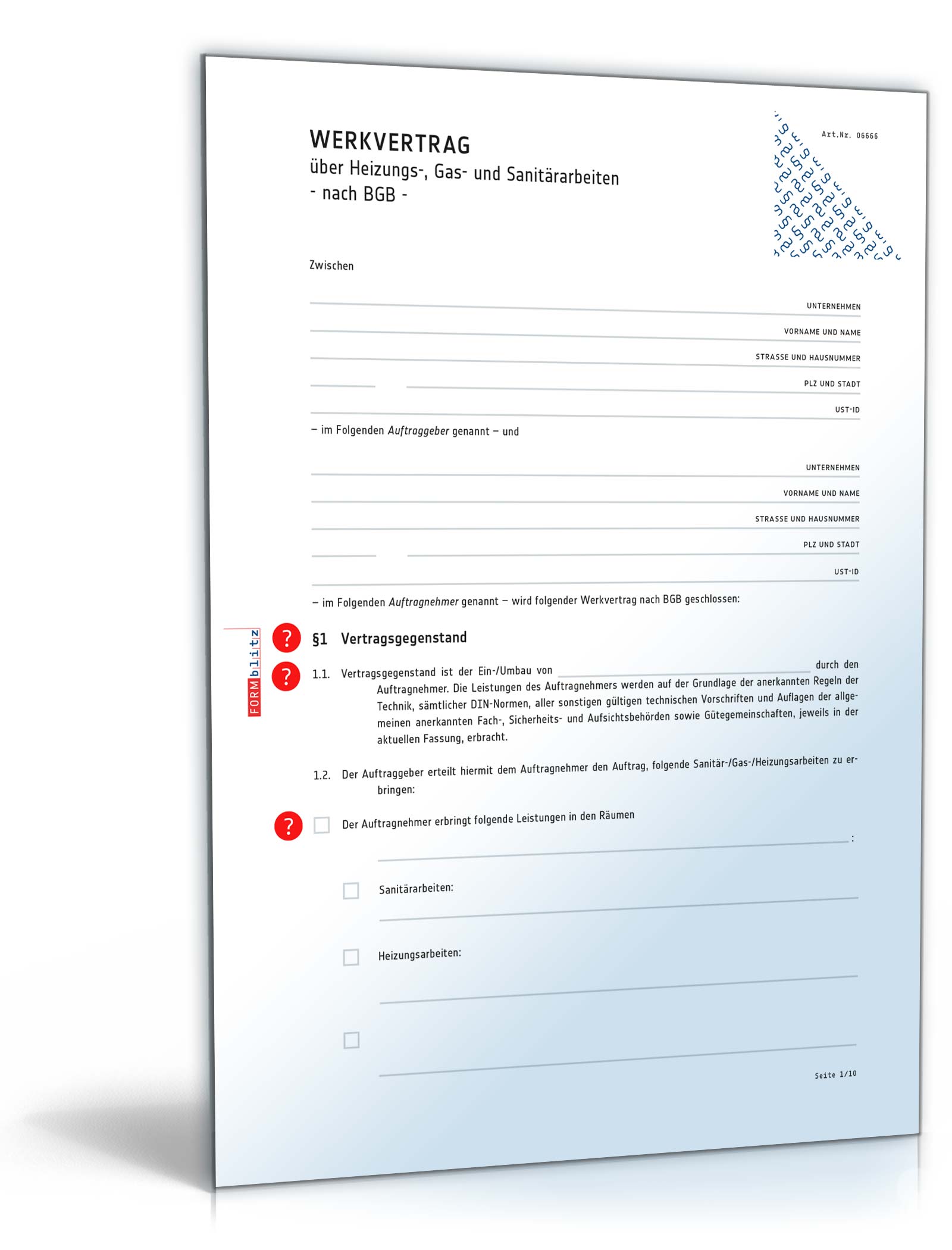 Werkvertrag Heizungs-, Gas- und Sanitärarbeiten PDF