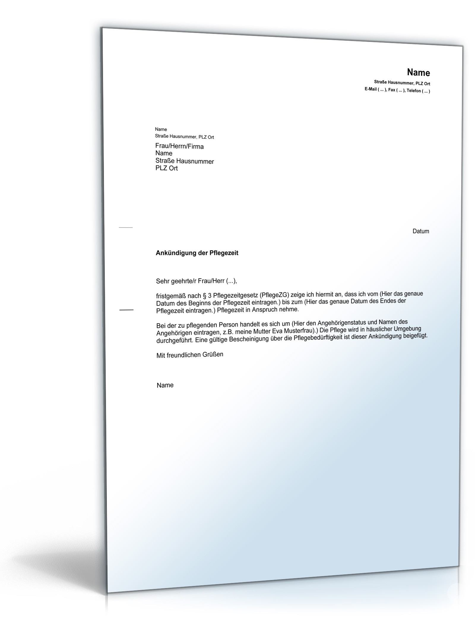 Ankündigung Pflegezeit PDF