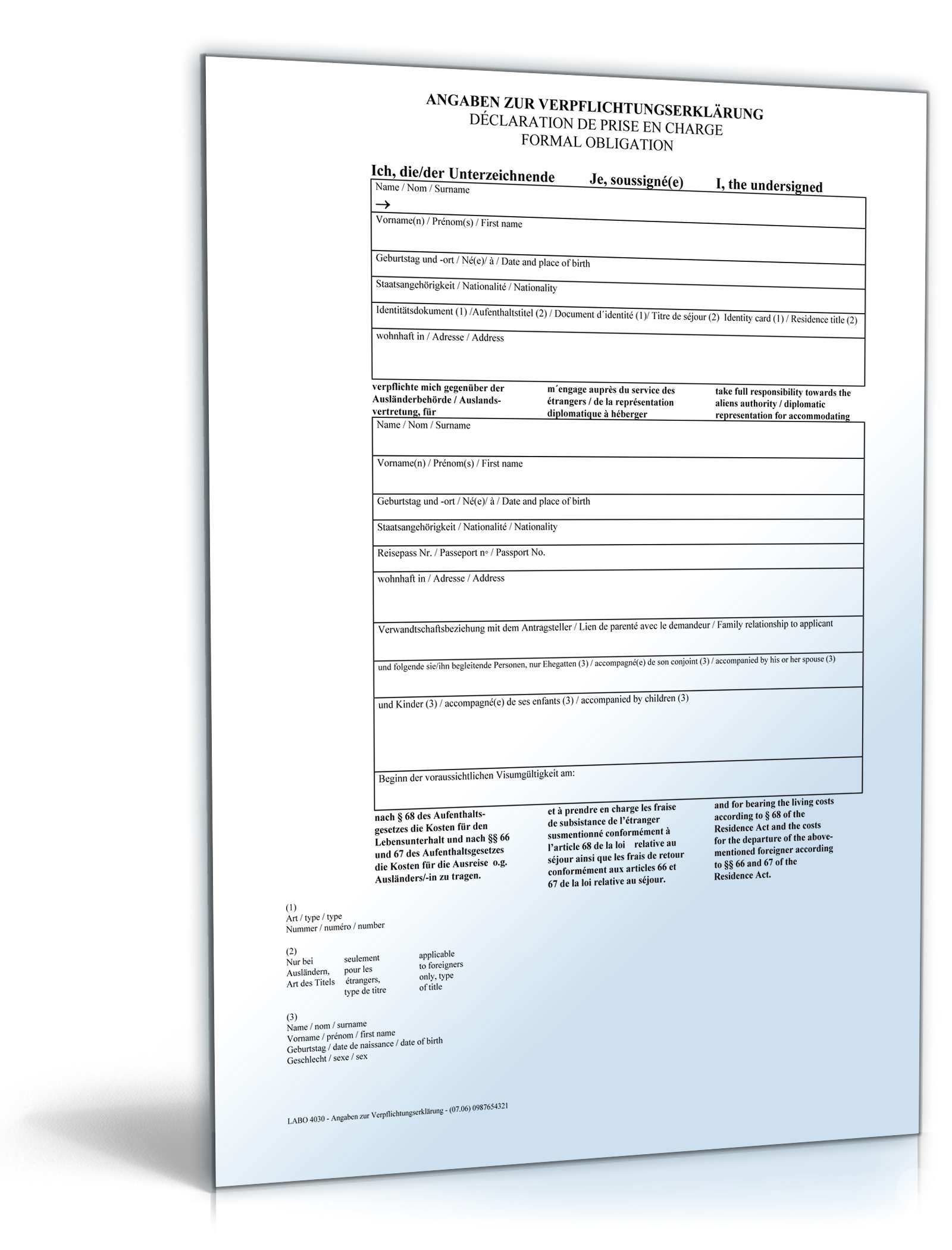 Verpflichtungserklärung für Einladung visumspflichtiger Ausländer PDF