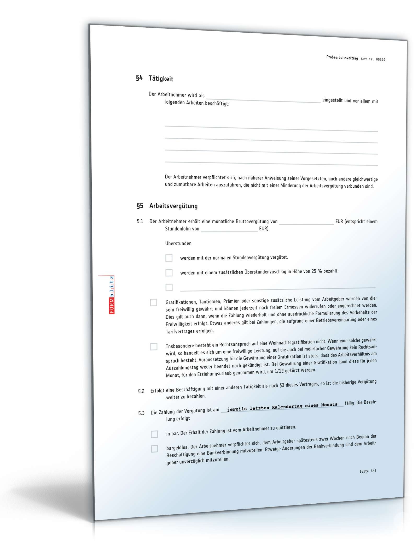 Probearbeitsvertrag PDF. Seite: 2