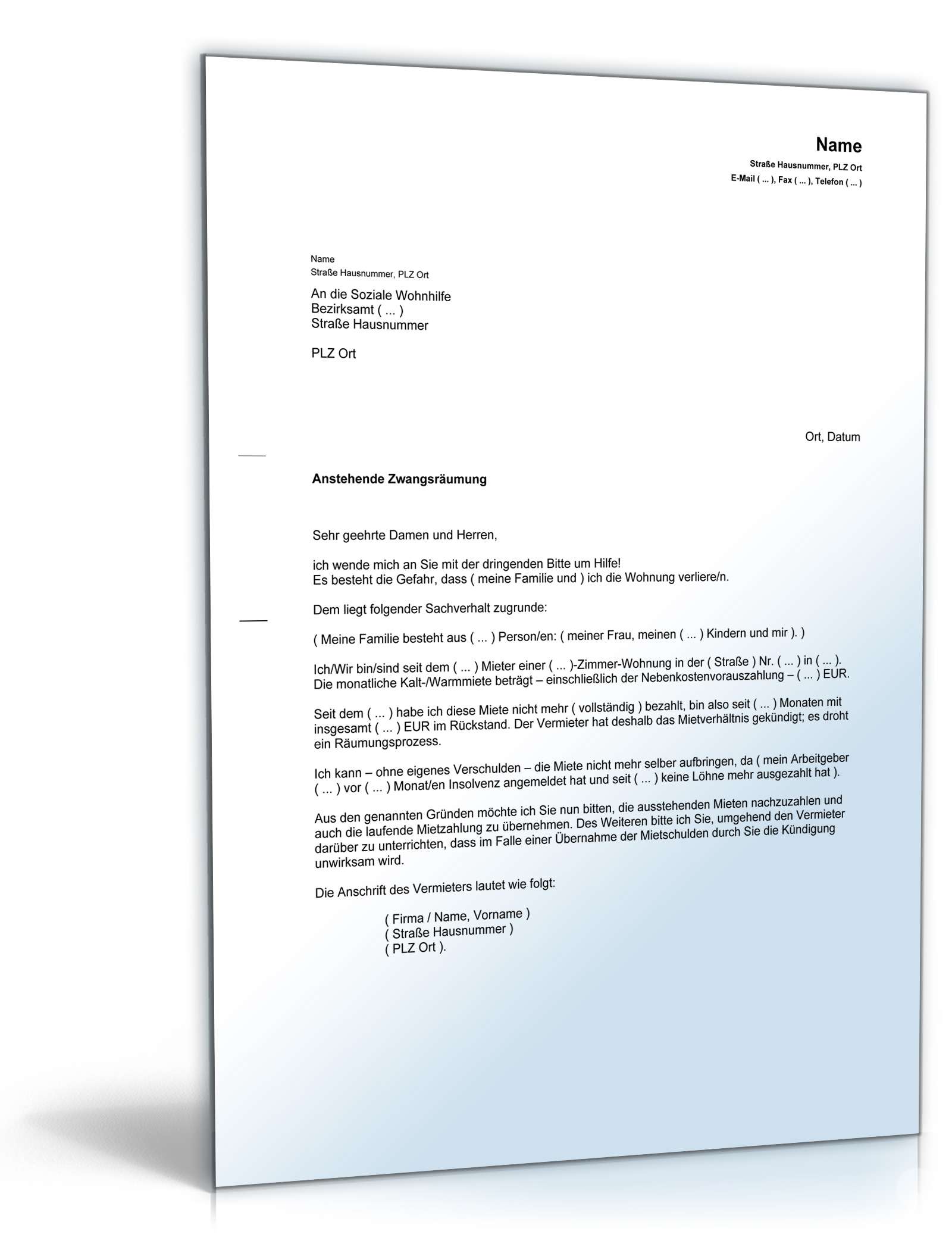 Erklärung der Notlage durch drohende Wohnungsräumung PDF