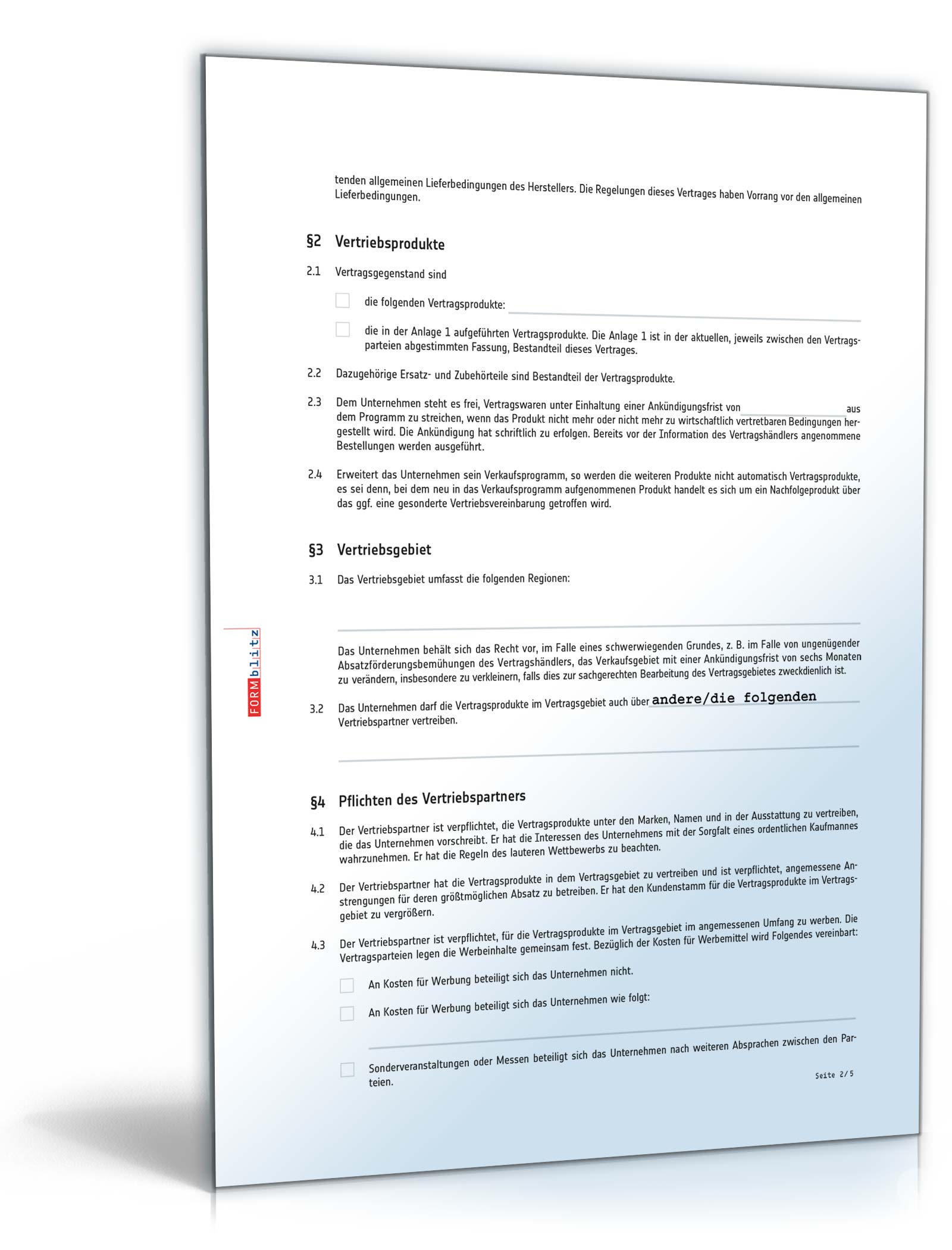 Vertriebsvertrag PDF. Seite: 2