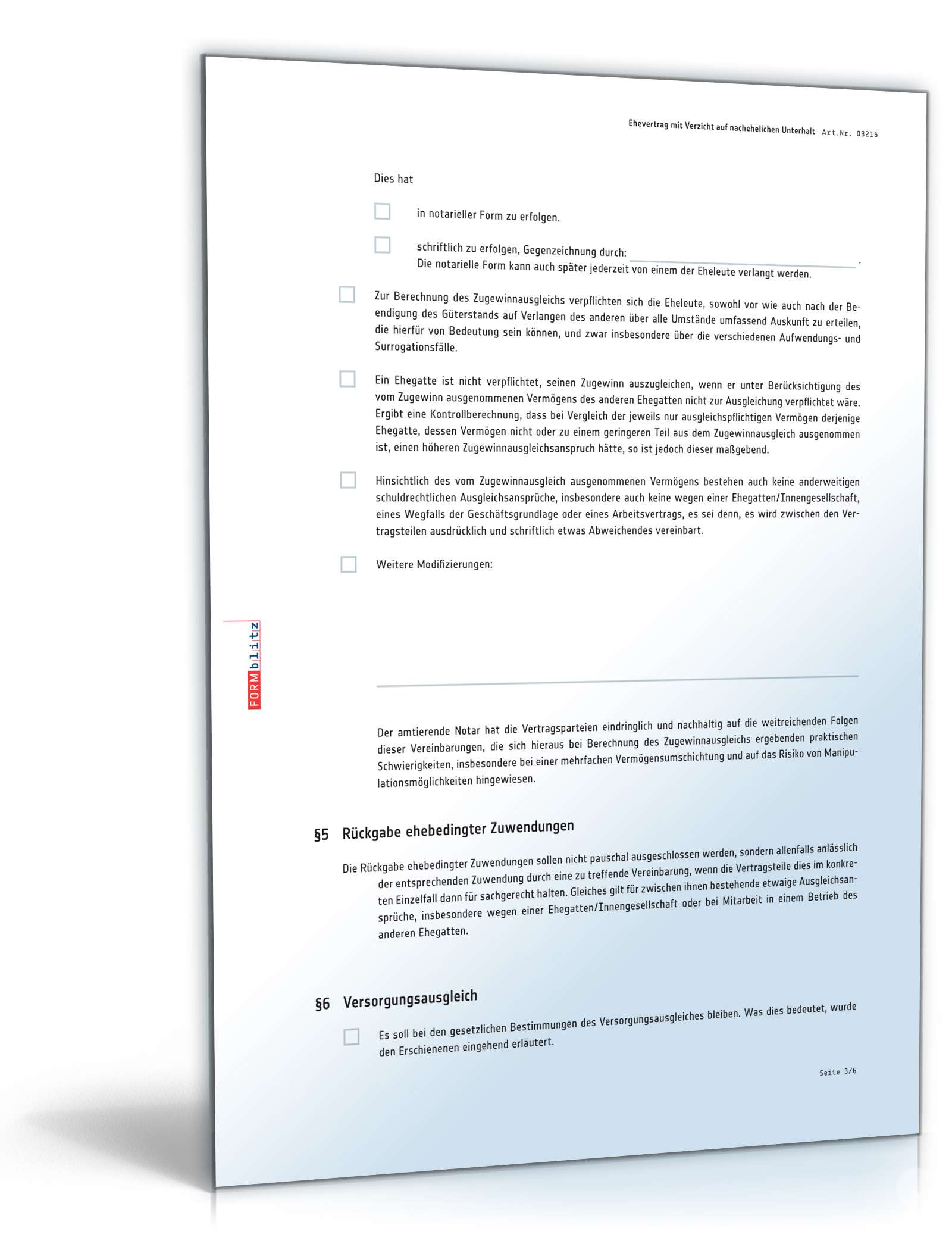 Ehevertrag mit Verzicht auf nachehelichen Unterhalt PDF. Seite: 3