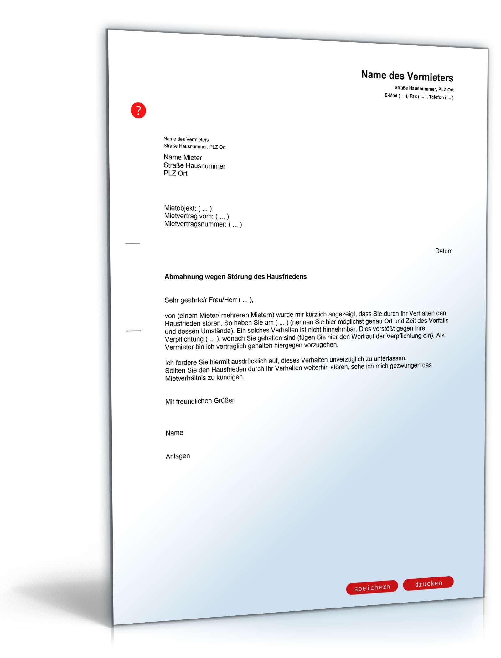 Abmahnung Störung des Hausfriedens PDF