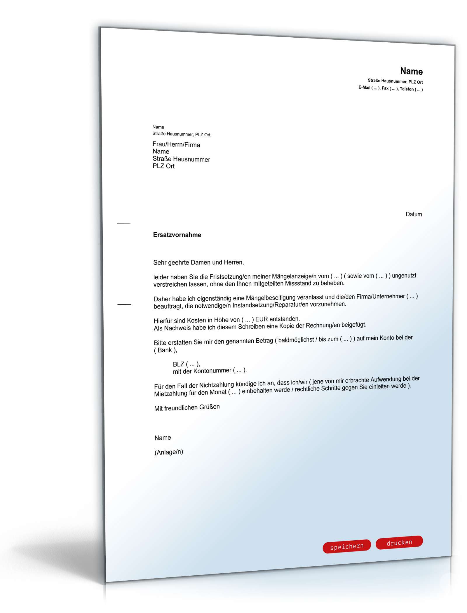 Zahlungsaufforderung an Vermieter PDF