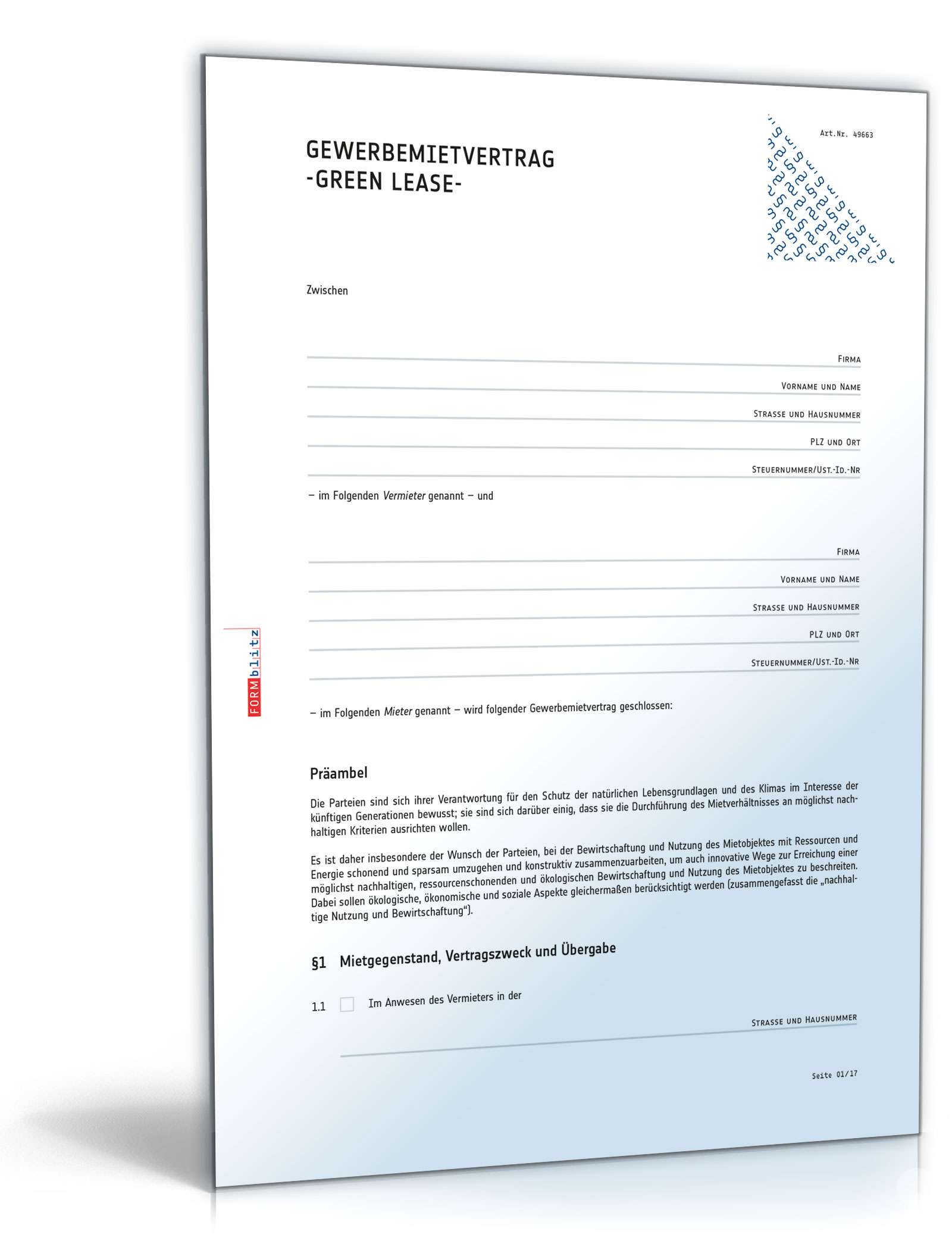 Grüner Mietvertrag für Gewerbe PDF