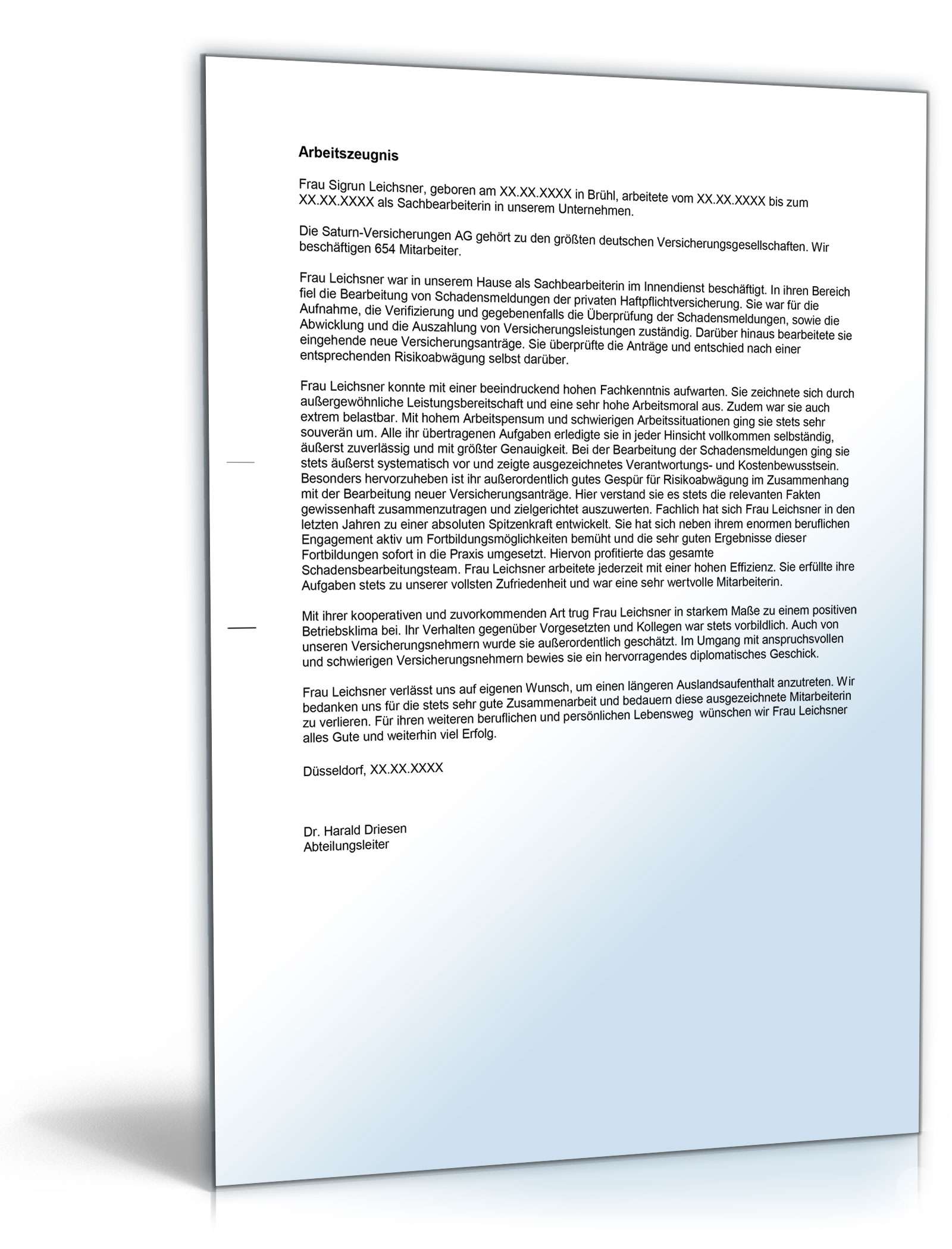 Arbeitszeugnis Versicherungsangestellte Excel. Seite: 2