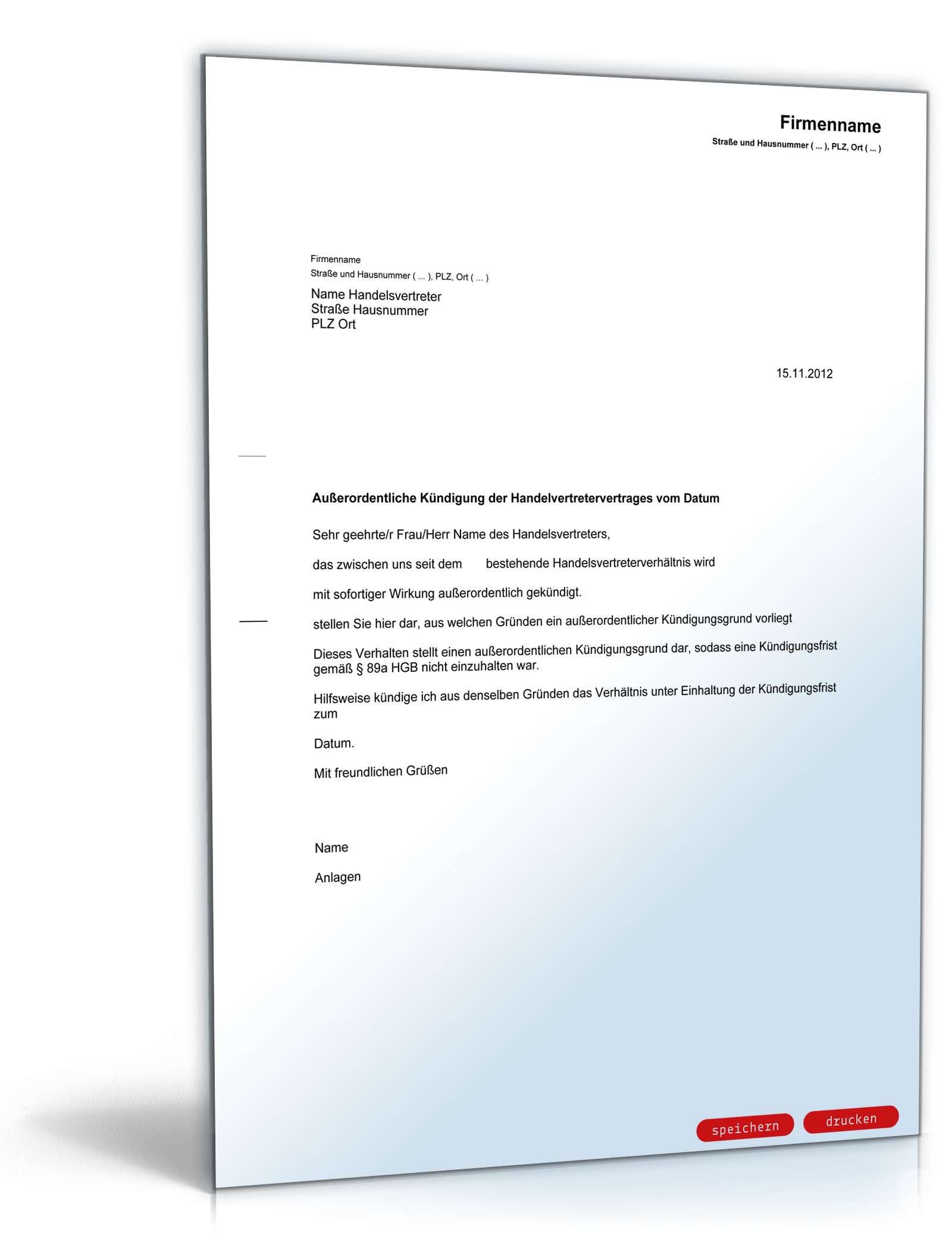 Fristlose Kündigung Handelsvertreter PDF
