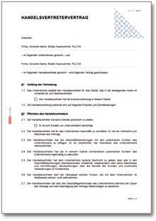 Handelsvertretervertrag mit einem selbstständigen Handelsvertreter Word
