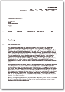 Abmahnung wegen Mobbing Word