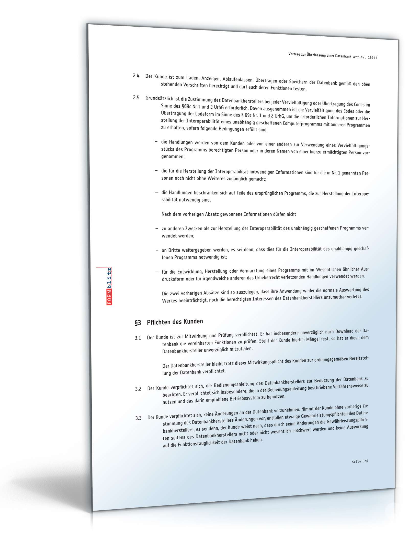 Vertrag Überlassung einer Datenbank PDF. Seite: 3