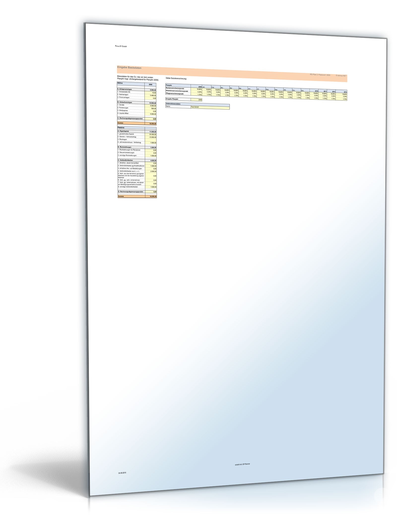 Unternehmensplanung Excel. Seite: 10