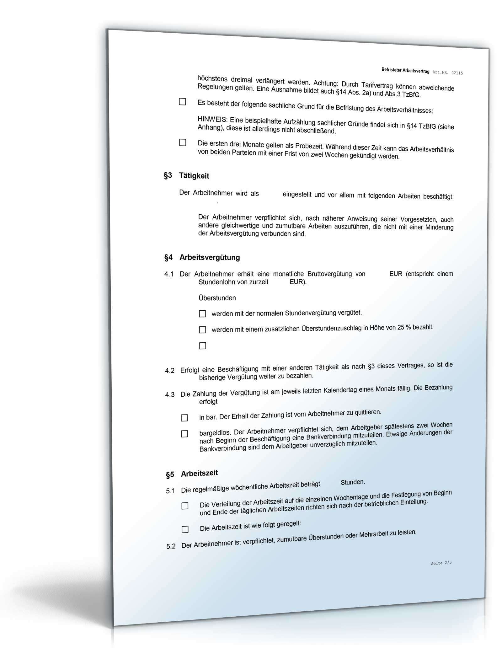 Befristeter Arbeitsvertrag Word. Seite: 3