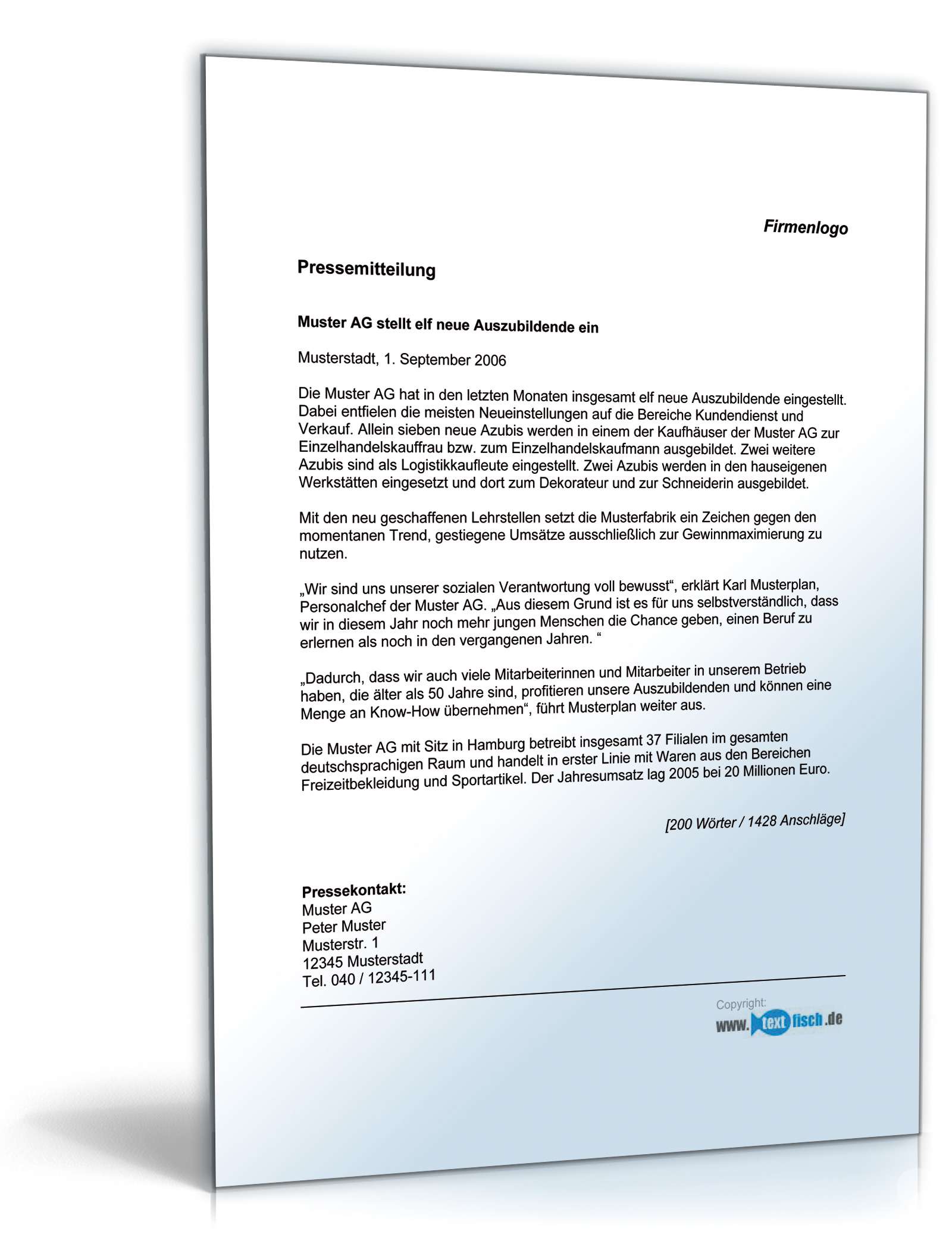 Pressemitteilung über Bereitstellung von Lehrstellen im Einzelhandel PDF