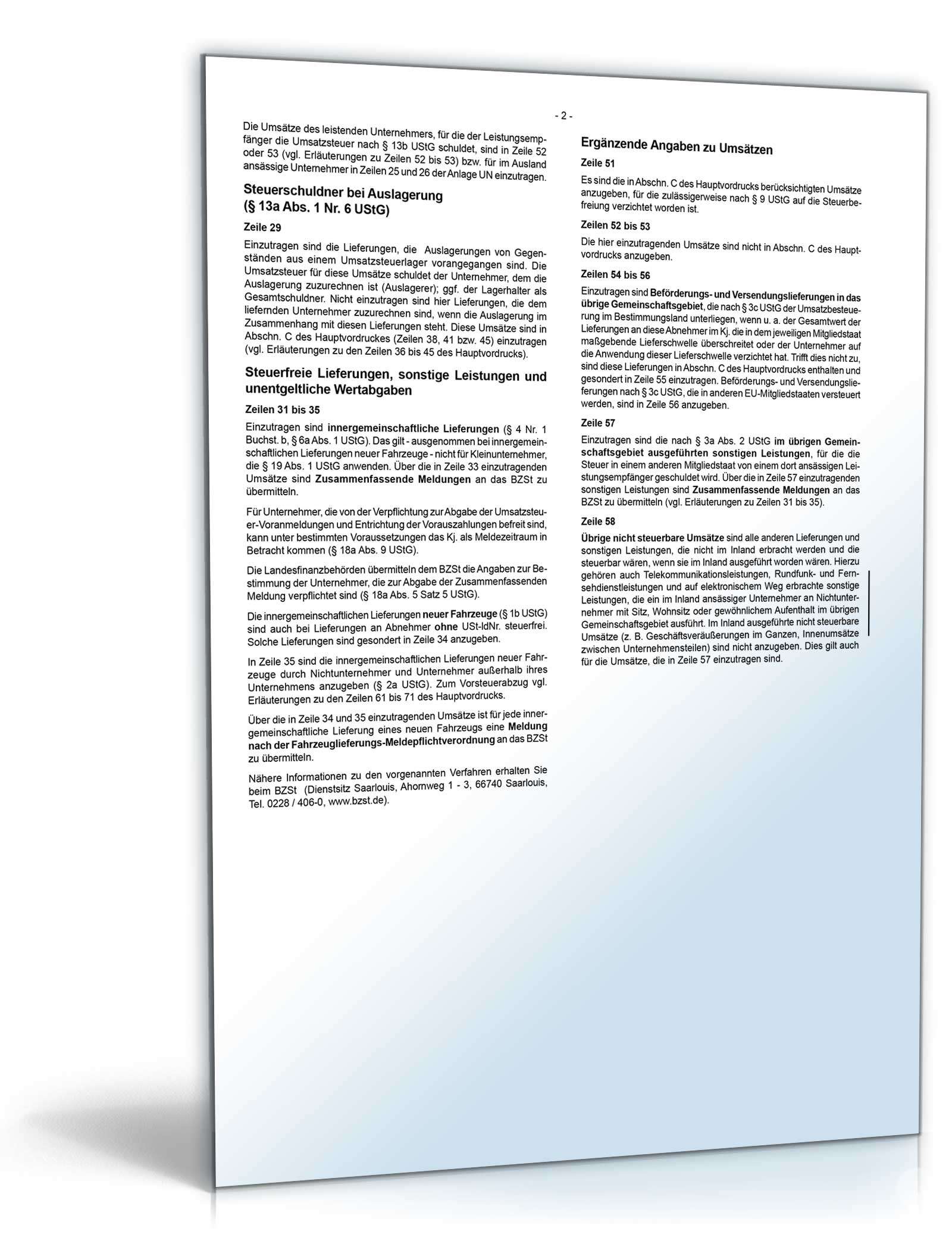 Anlage UN zur Umsatzsteuererklärung 2015 PDF. Seite: 7