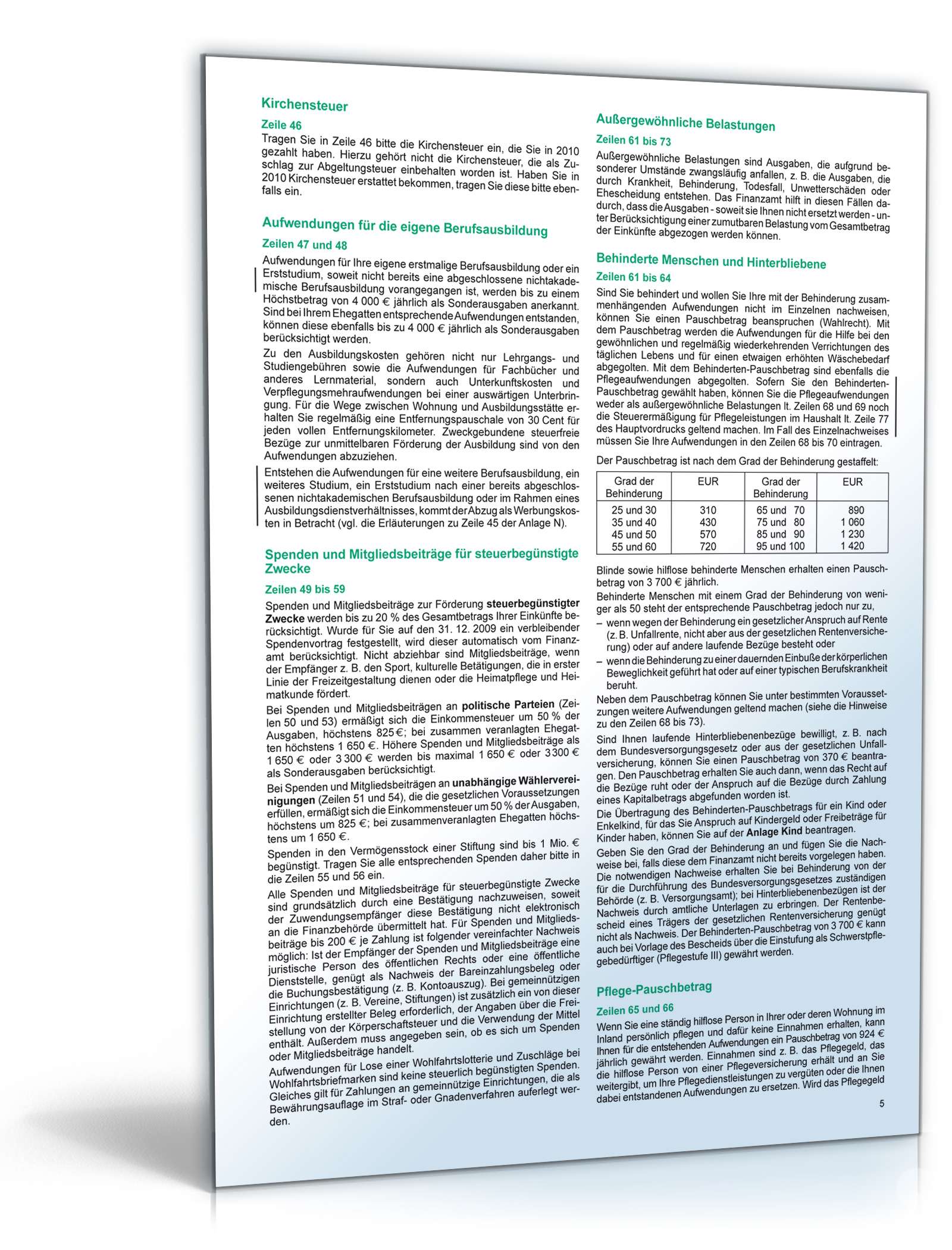 Anleitung zur Einkommensteuererklärung 2010 PDF. Seite: 5