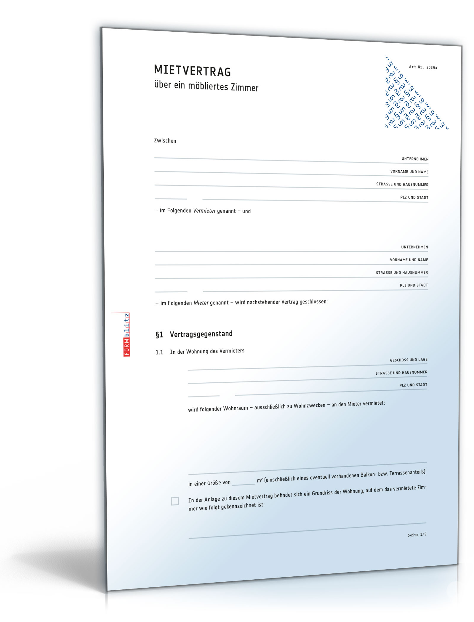 Mietvertrag möbliertes Zimmer Excel. Seite: 2