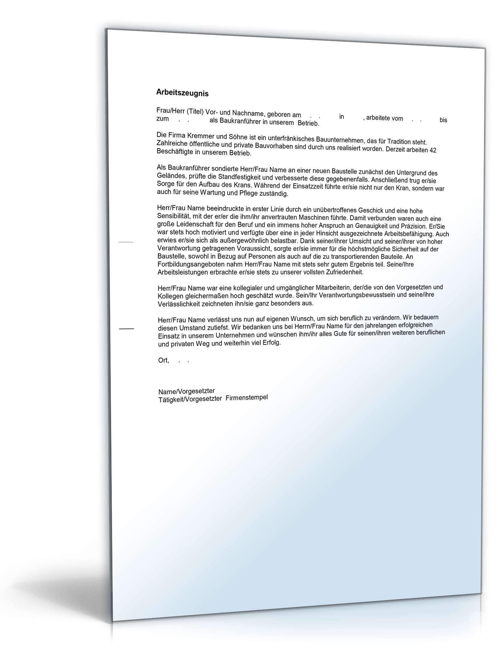 Arbeitszeugnis Kranführer Excel. Seite: 4