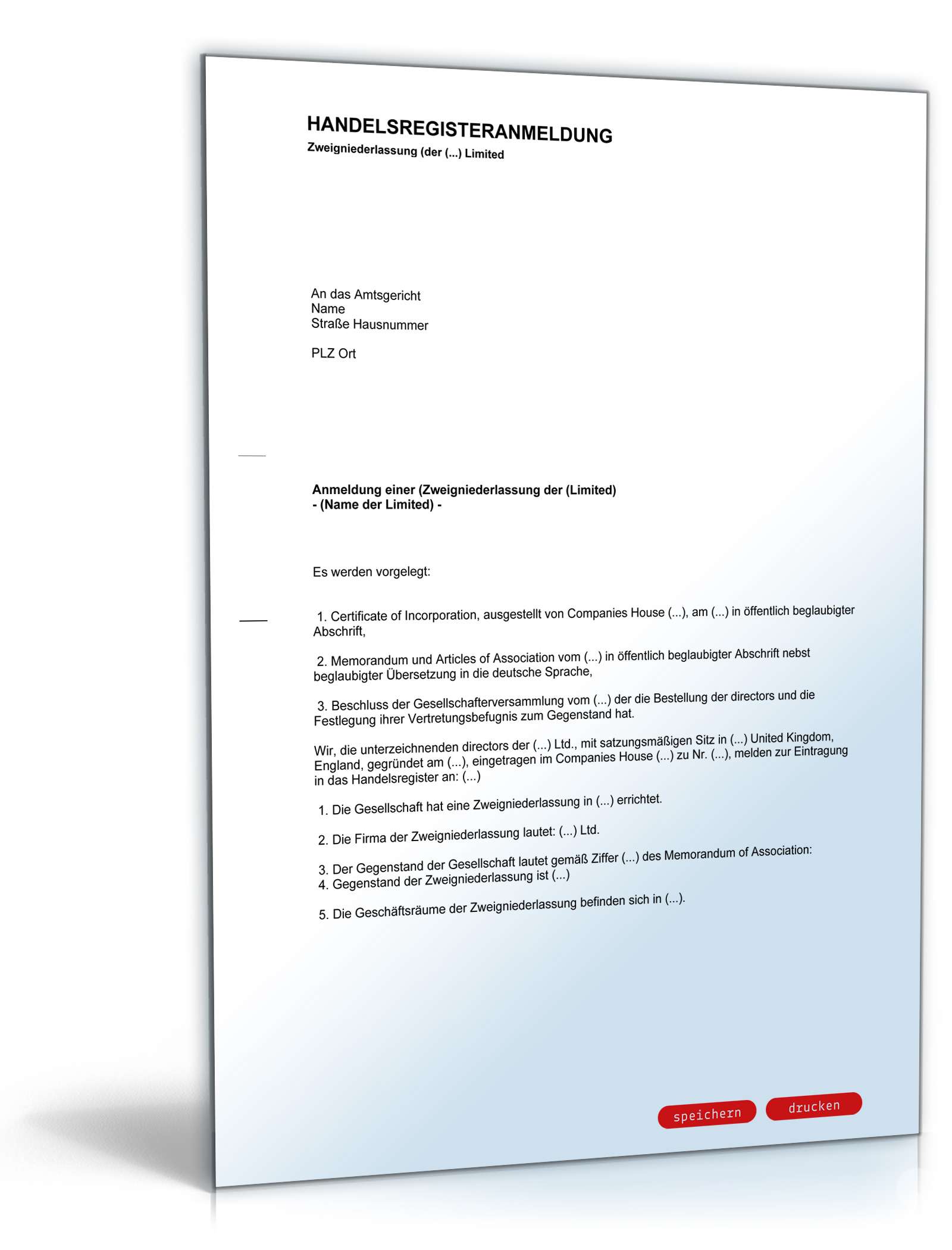 Handelsregisteranmeldung  Zweigniederlassung Limited PDF