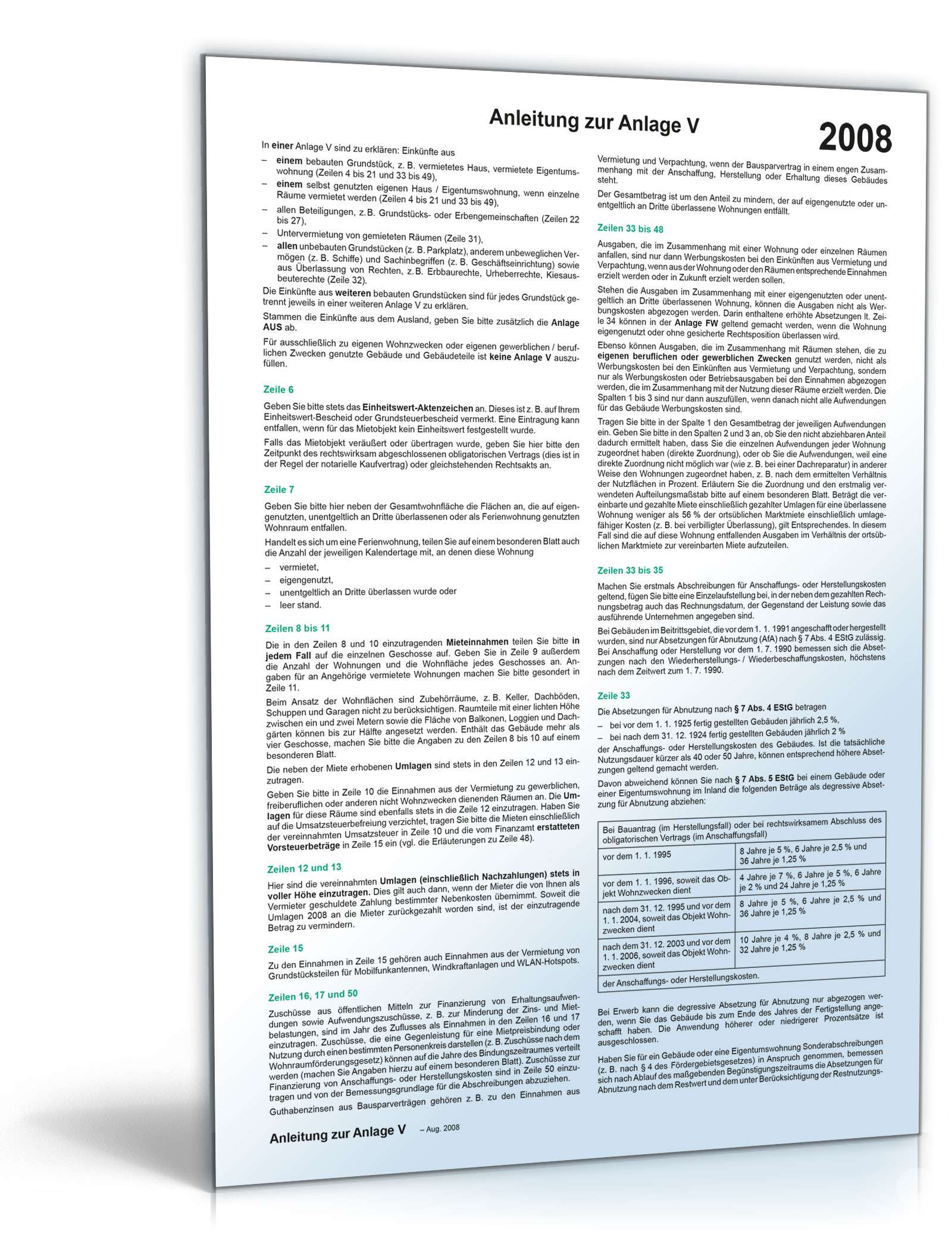 Anleitung Anlage V 2008 PDF