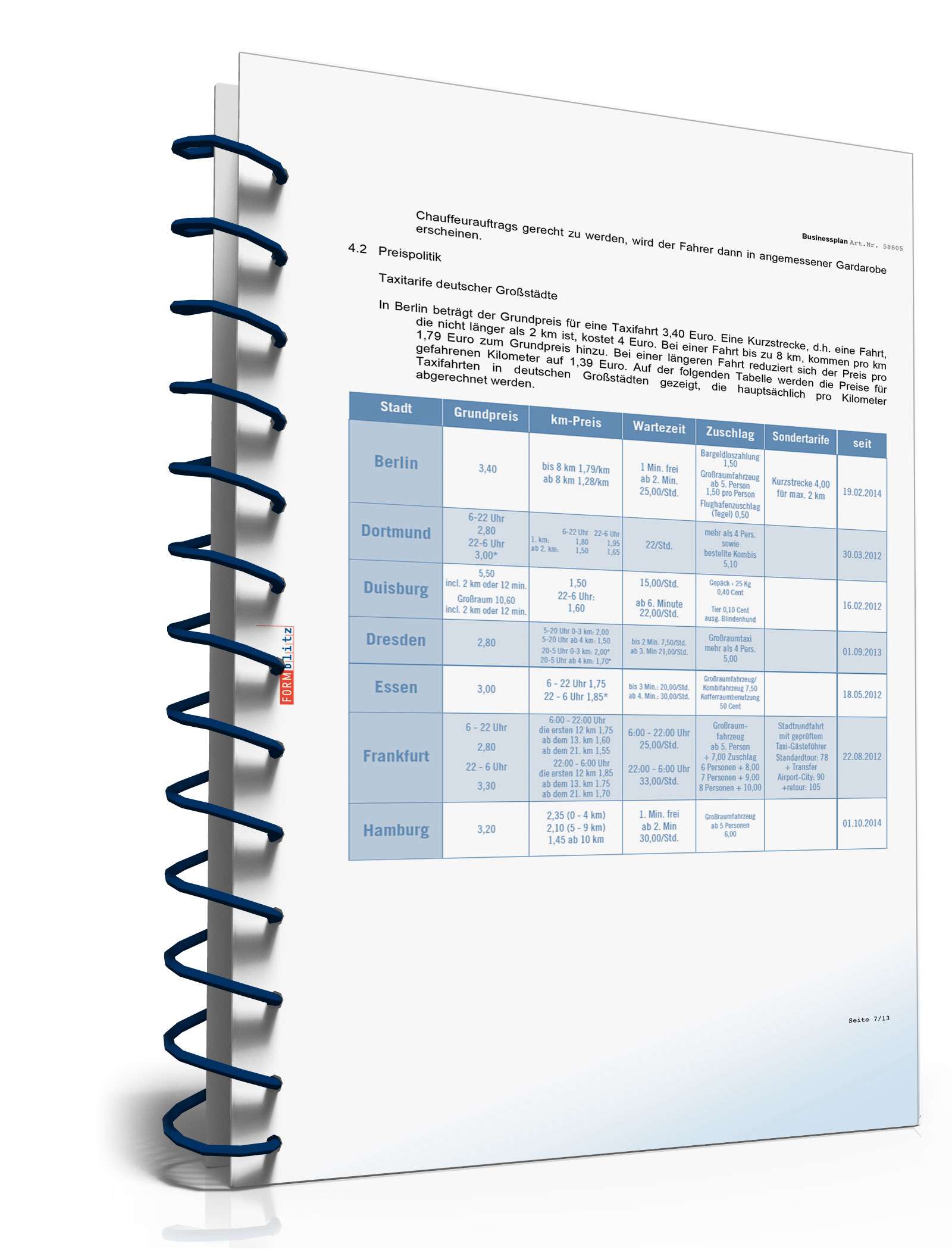 Businessplan Taxi-Unternehmer Excel. Seite: 5