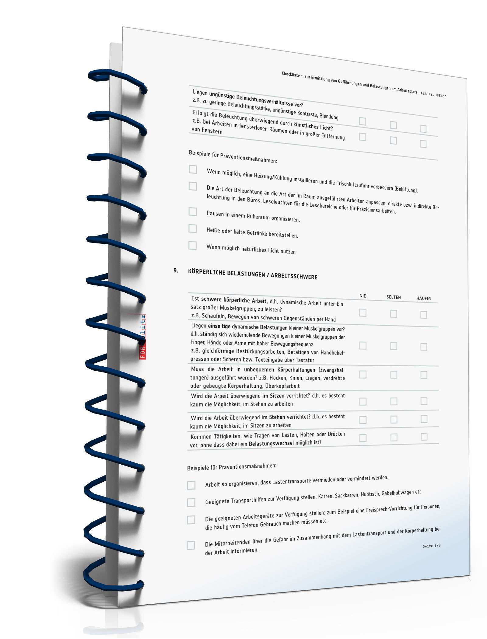 Checkliste Gefährdungen/Belastungen Arbeitsplatz PDF. Seite: 6