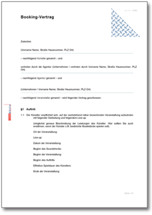 Bookingvertrag Word