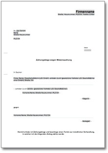 Zahlungsklage Miete Word