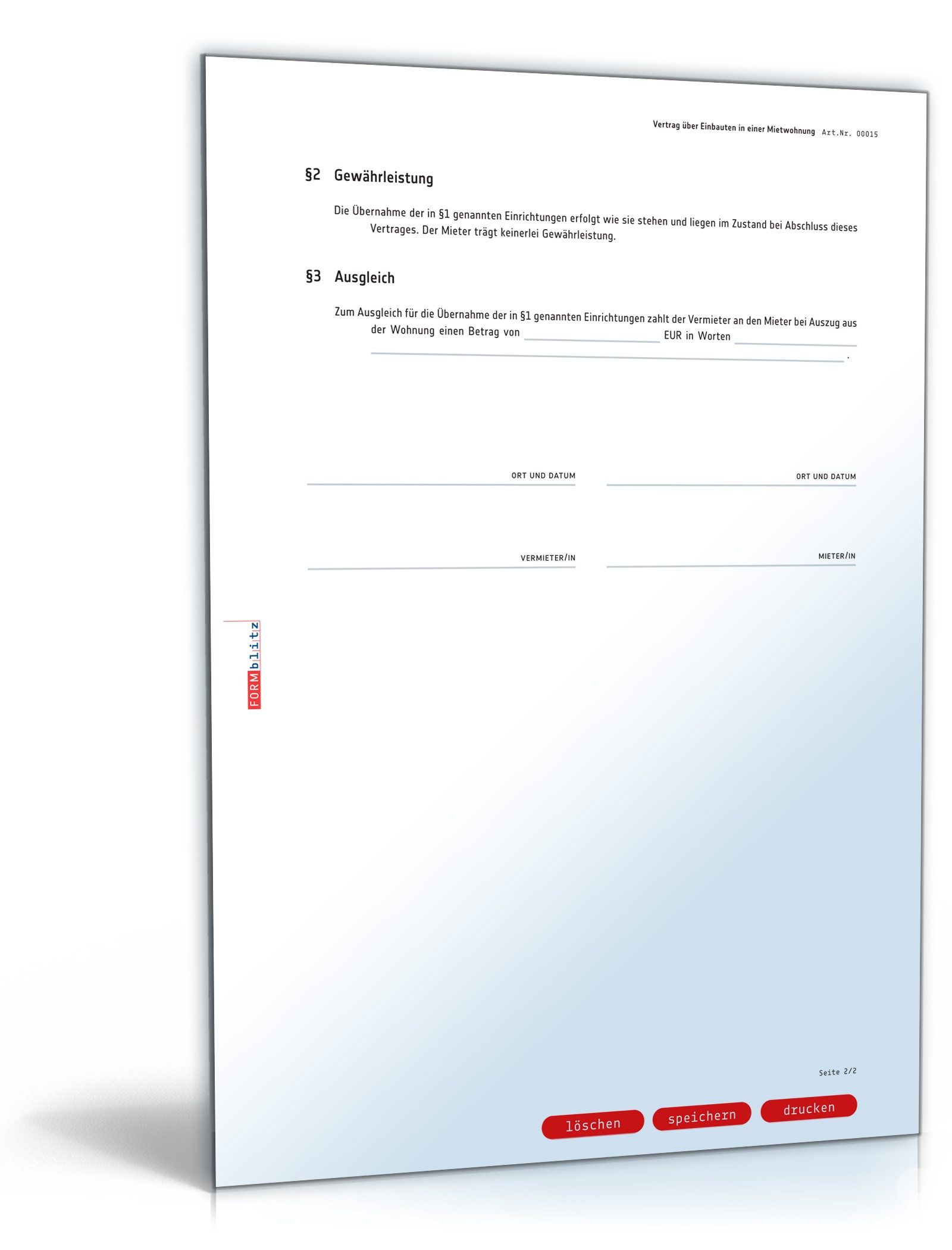 Vertrag über Einbauten in Mietwohnung PDF. Seite: 2