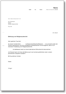 Befreiung Religionsunterricht Word