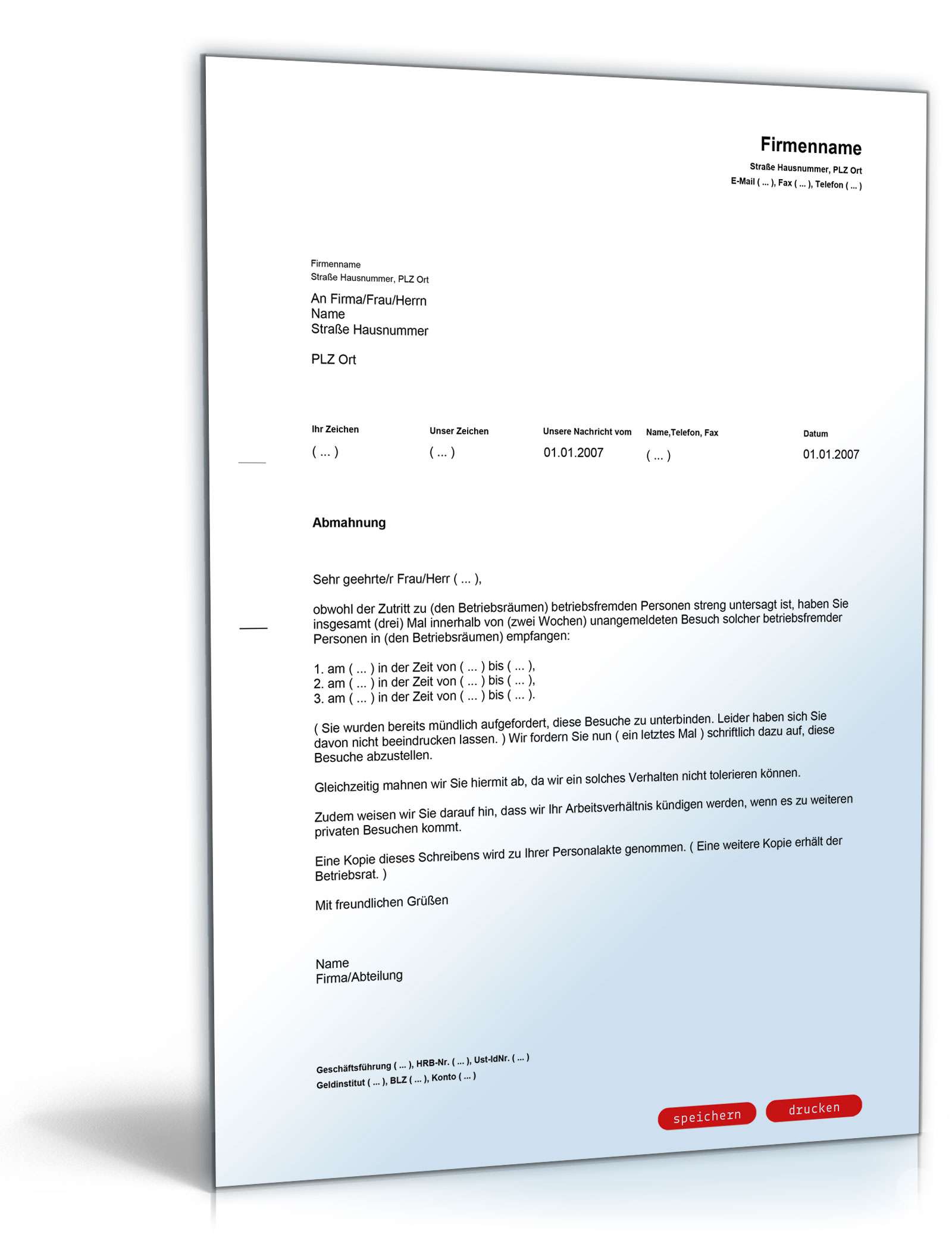 Abmahnung Besuch betriebsfremder Person PDF