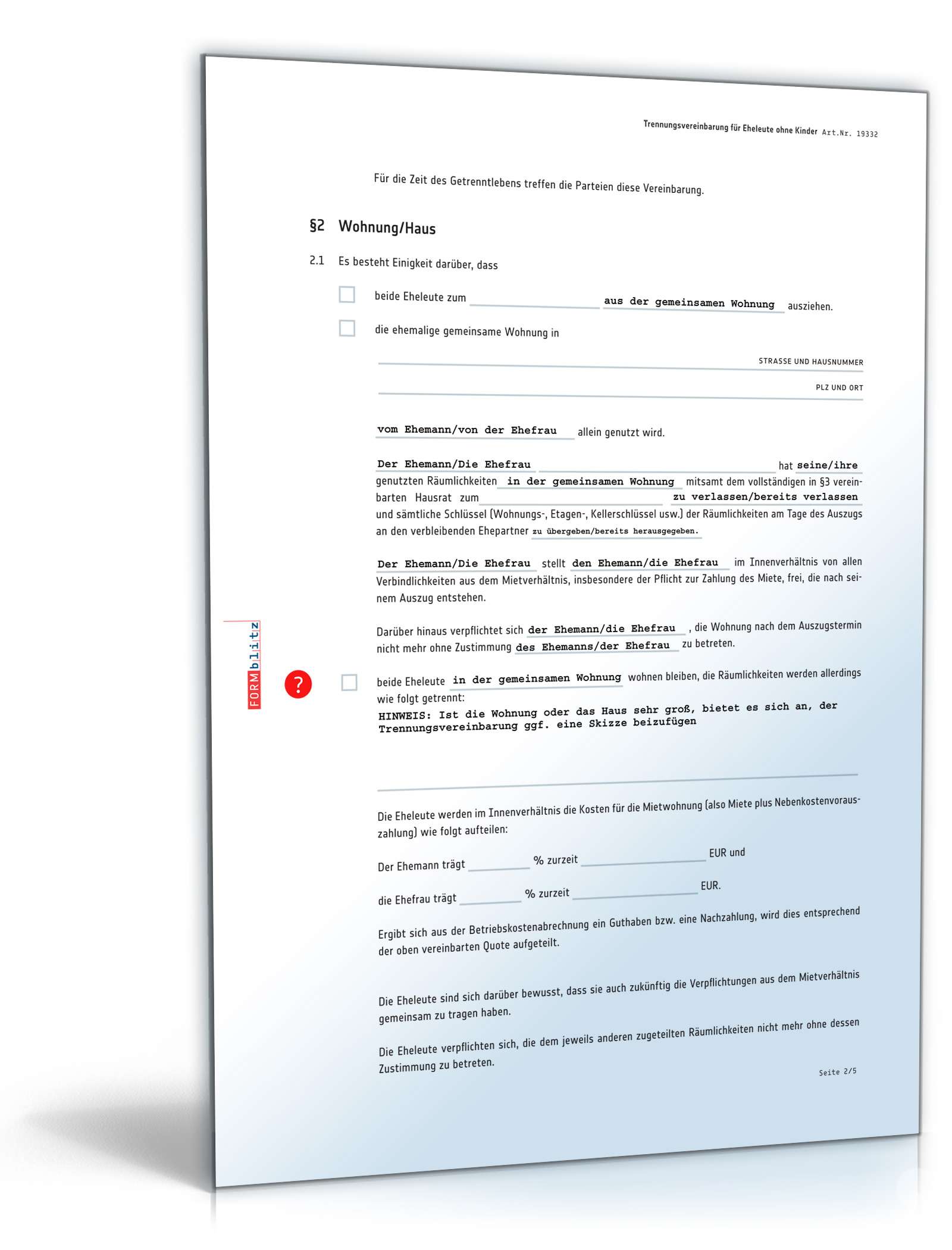 Trennungsvereinbarung Eheleute ohne Kinder PDF. Seite: 2